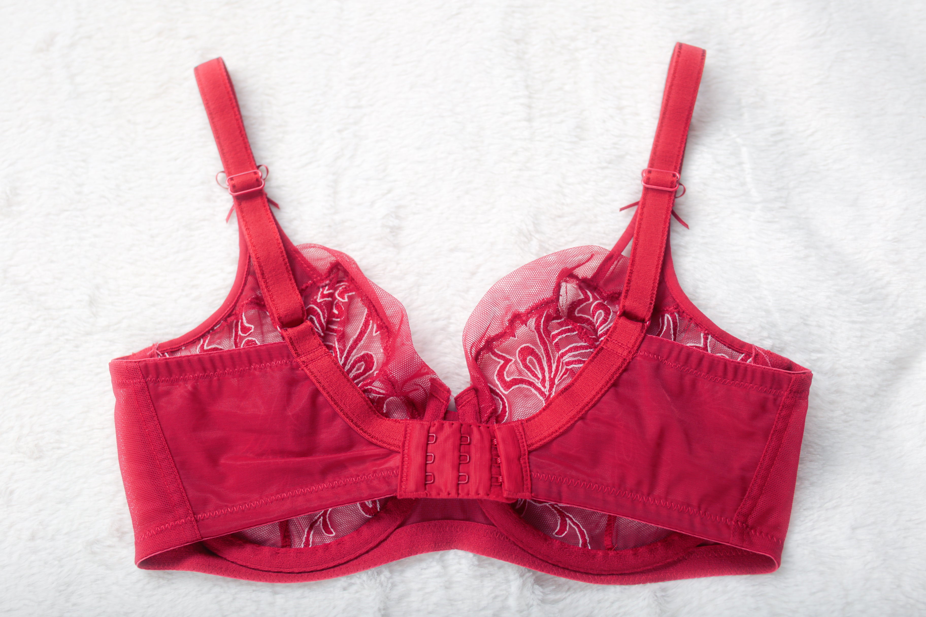 Felina Unlined Floral Semi Sheer Mesh Demi Bra Red Underwire 32DD