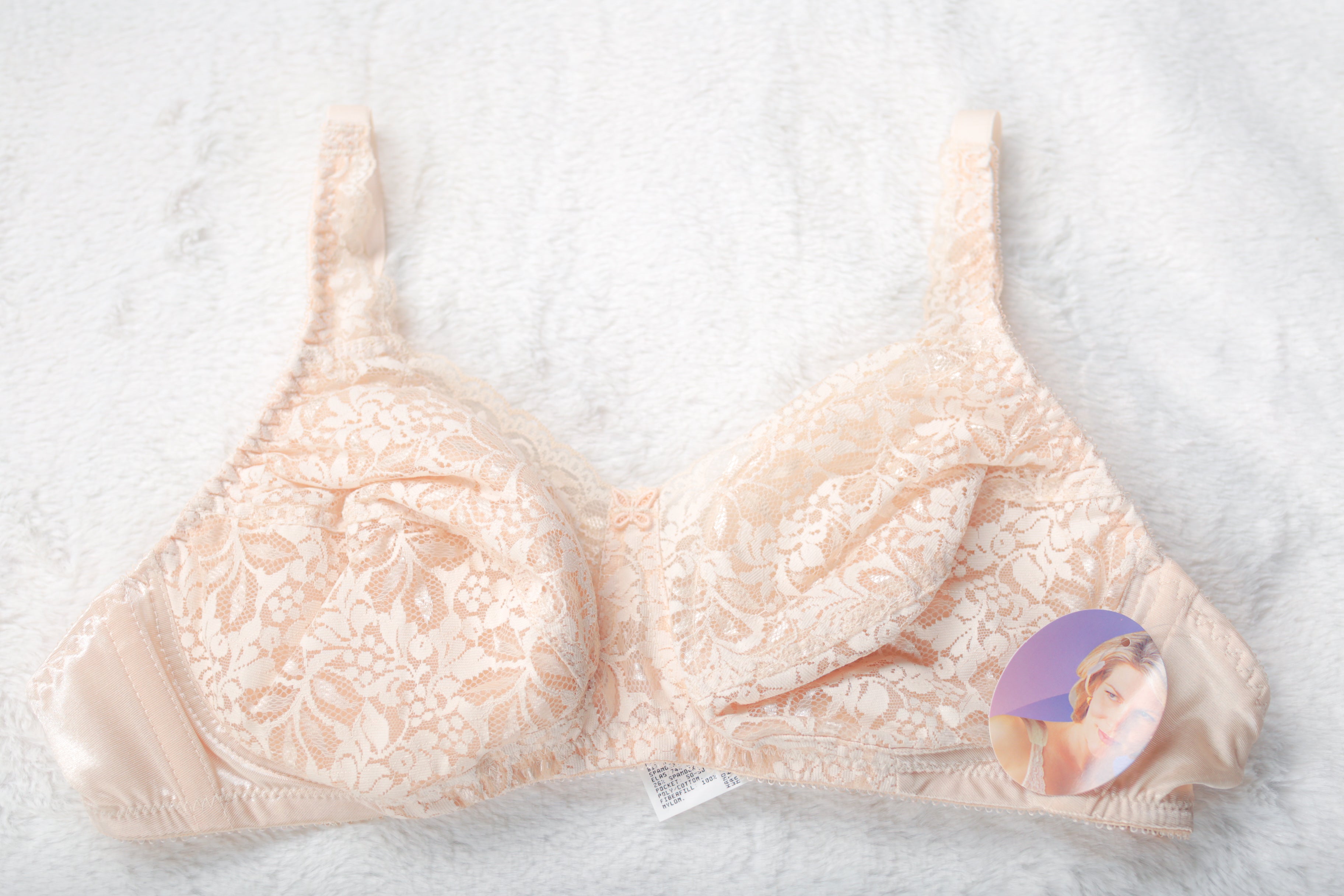 Naturalwear C165 Retro Breathable Lace Soft Cup Wireless Full Coverage Bra 42B NEW