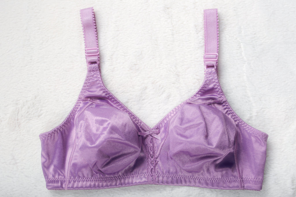Bali 3820 Double Support Wirefree Retro Glam Shiny Satin Wireless Bra Purple 36C