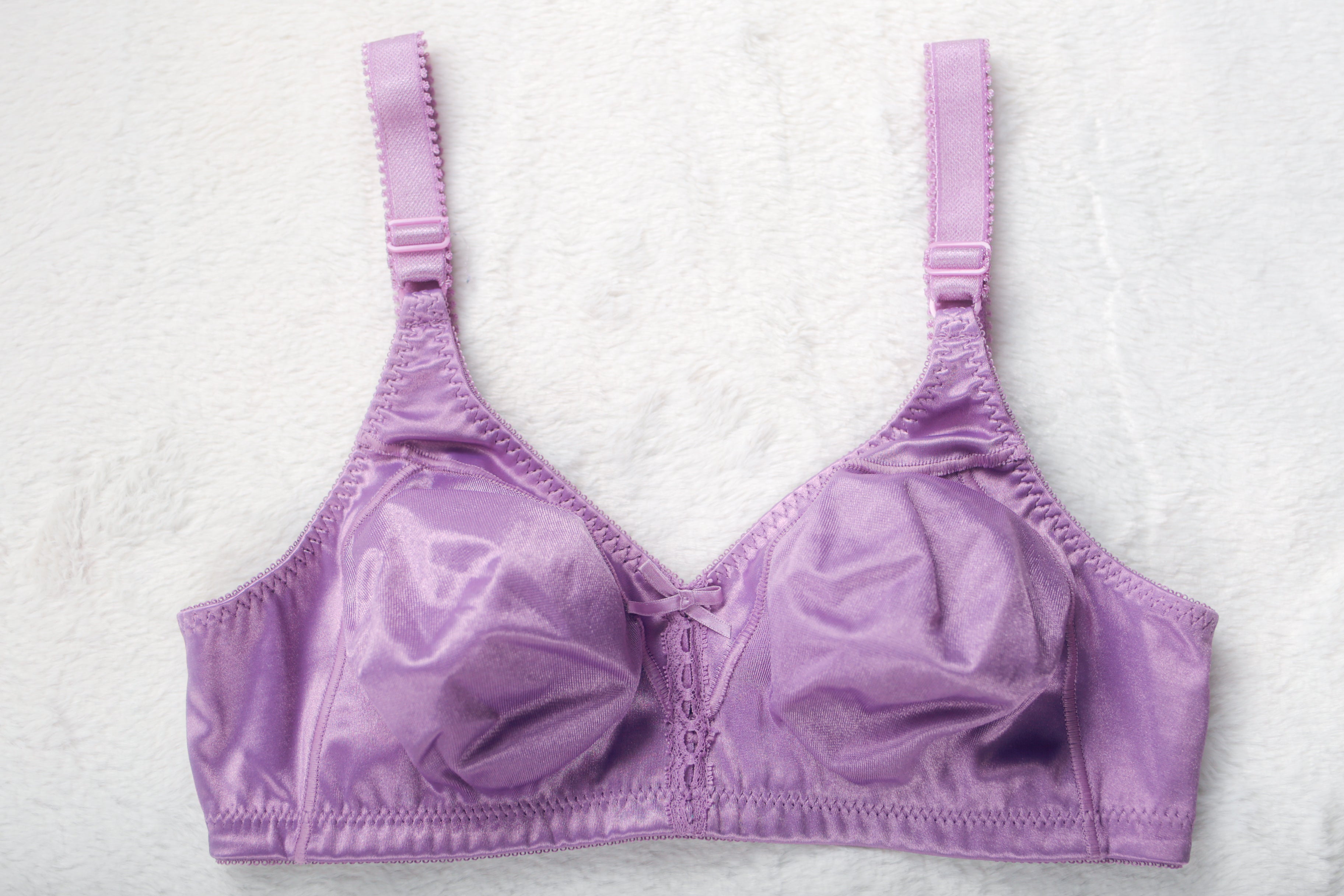 Bali 3820 Double Support Wirefree Retro Glam Shiny Satin Wireless Bra Purple 36C