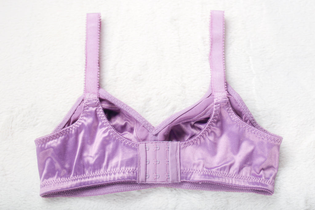 Bali 3820 Double Support Wirefree Retro Glam Shiny Satin Wireless Bra Purple 36C