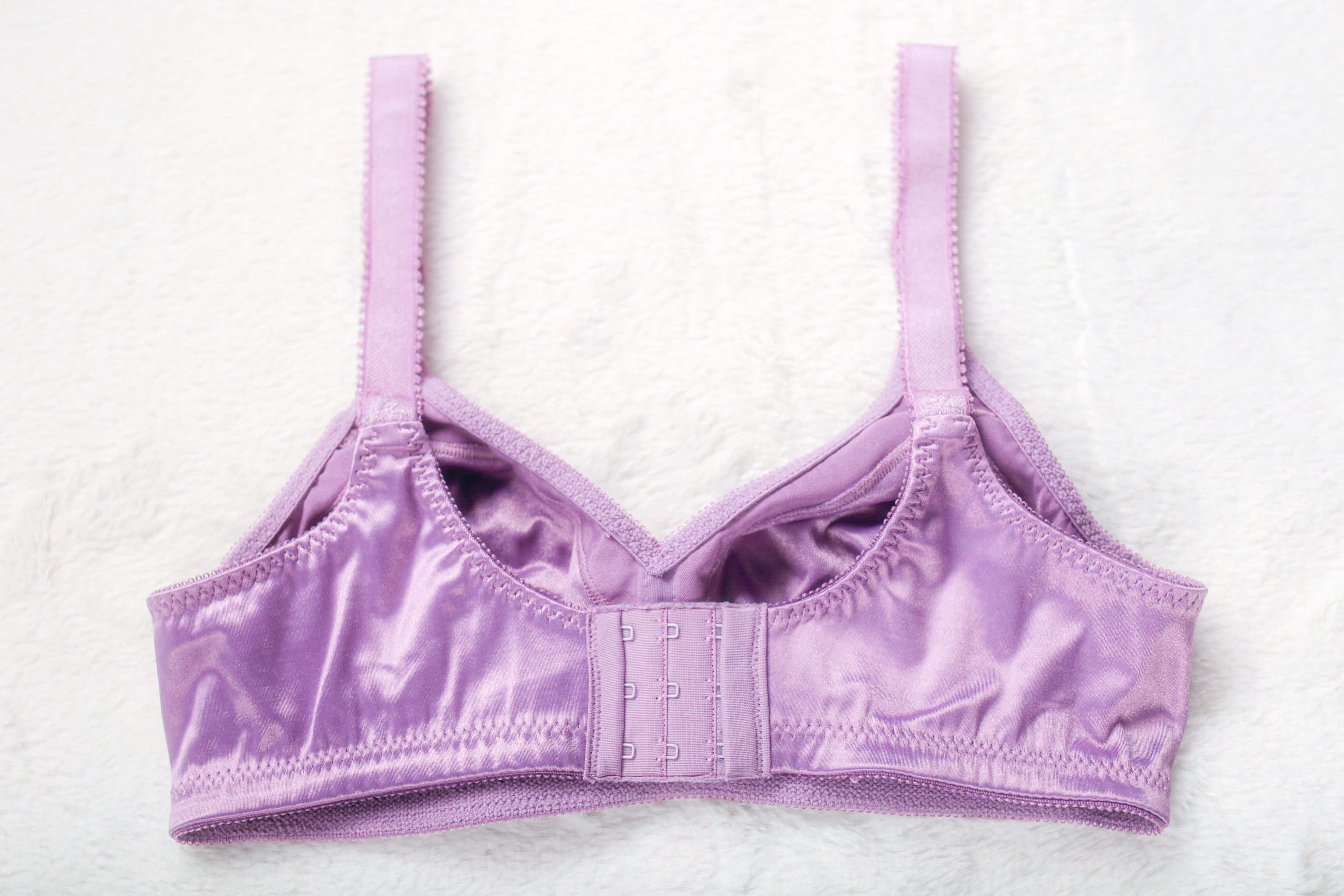 Bali 3820 Double Support Wirefree Retro Glam Shiny Satin Wireless Bra Purple 36C
