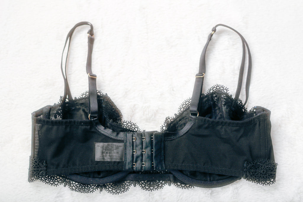 Wolf & Whistle Semi Sheer Unlined Mesh Eyelet Lace Balconette Bra Black 34D