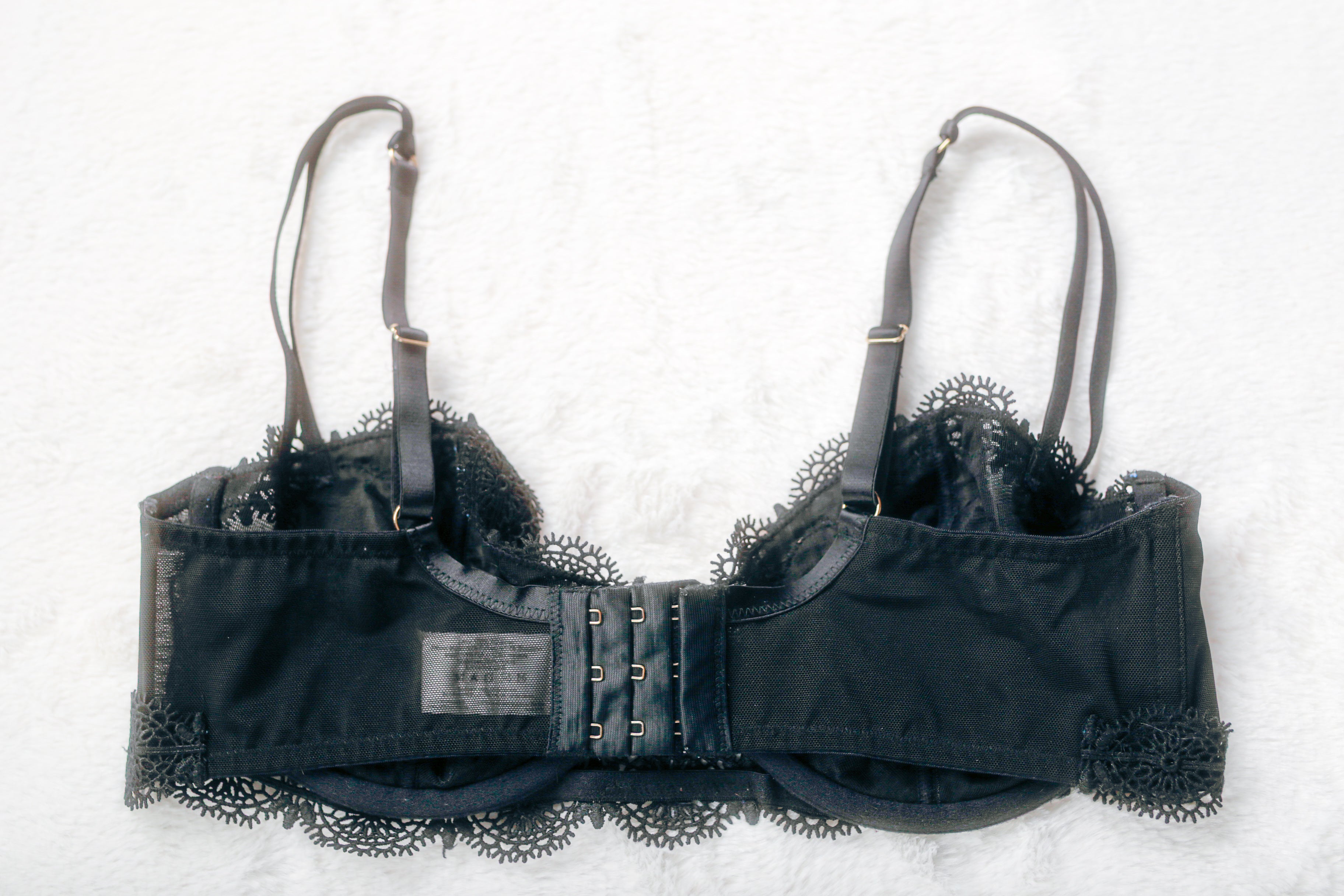 Wolf & Whistle Semi Sheer Unlined Mesh Eyelet Lace Balconette Bra Black 34D