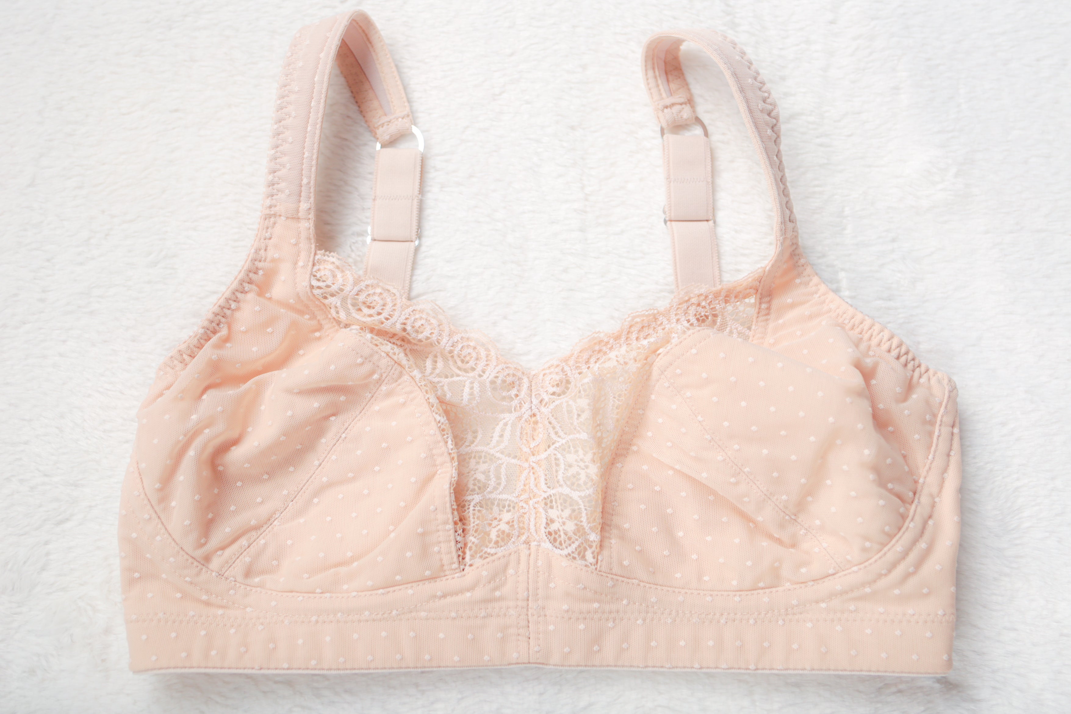 Swegmark Unlined Breathable Wireless Cotton Lace Swedish Bra 34D Beige