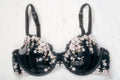 Felina Boho Unlined Floral Semi Sheer Mesh Demi Bra Black Underwire 36C
