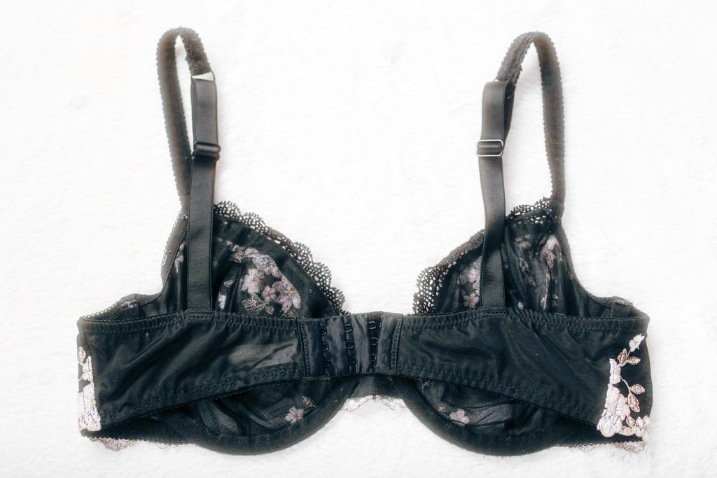 Felina Boho Unlined Floral Semi Sheer Mesh Demi Bra Black Underwire 36C