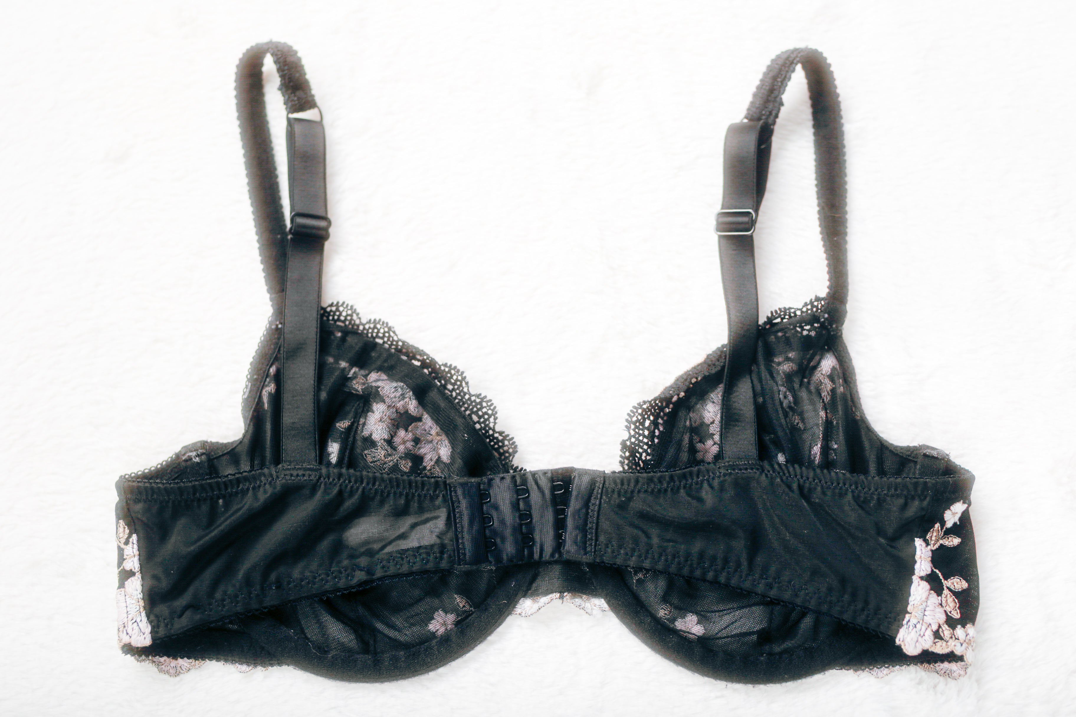 Felina Boho Unlined Floral Semi Sheer Mesh Demi Bra Black Underwire 36C