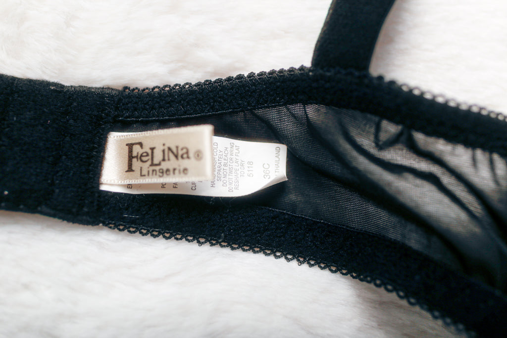Felina Boho Unlined Floral Semi Sheer Mesh Demi Bra Black Underwire 36C