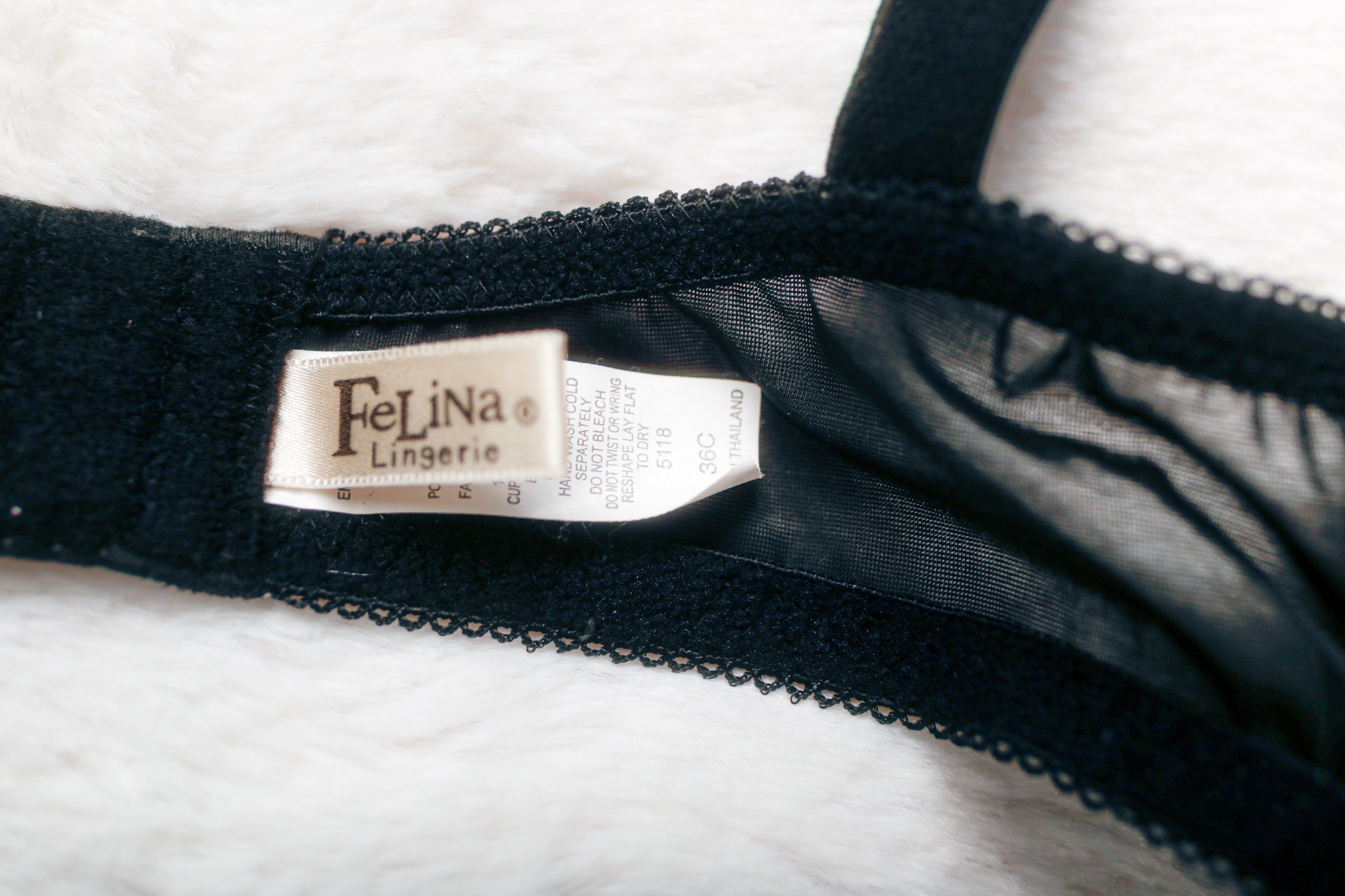 Felina Boho Unlined Floral Semi Sheer Mesh Demi Bra Black Underwire 36C