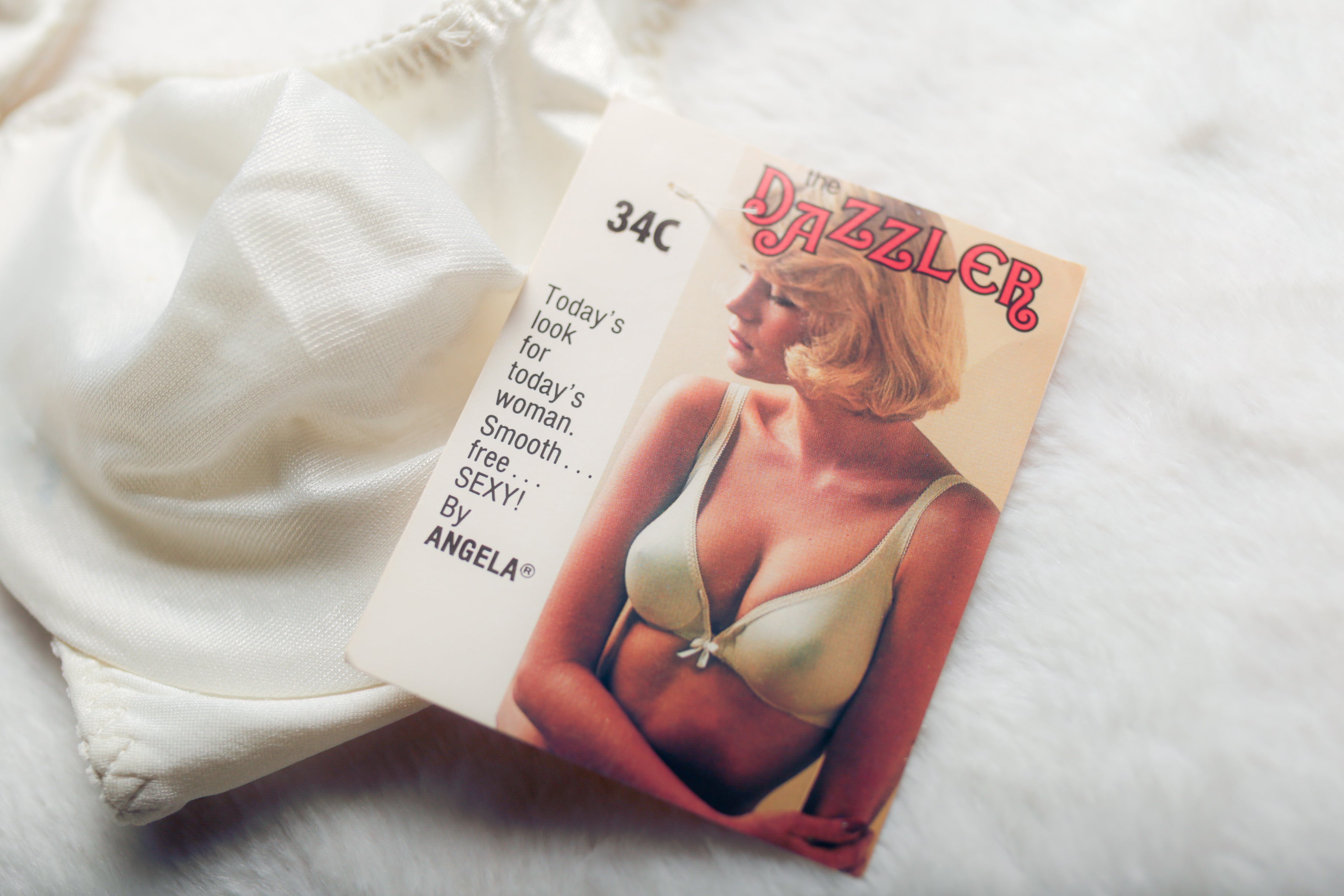 Angela 34C The Dazzler Vintage Unlined Satin Demi Bra Ivory NEW