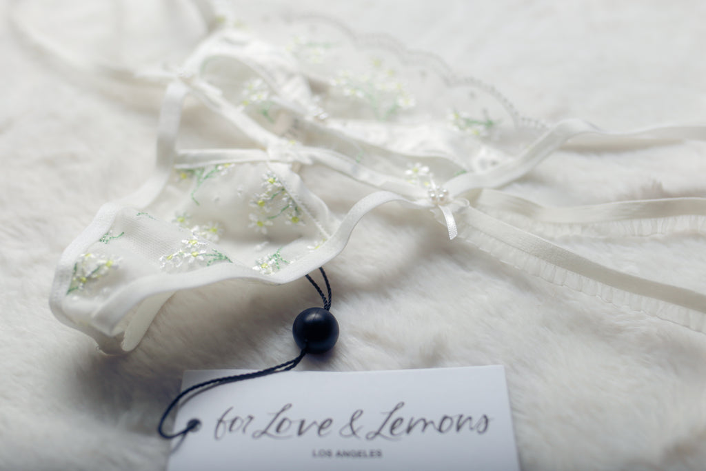 For Love & Lemons Sheer Floral Mesh Lace Strappy Thong Panties Medium NEW