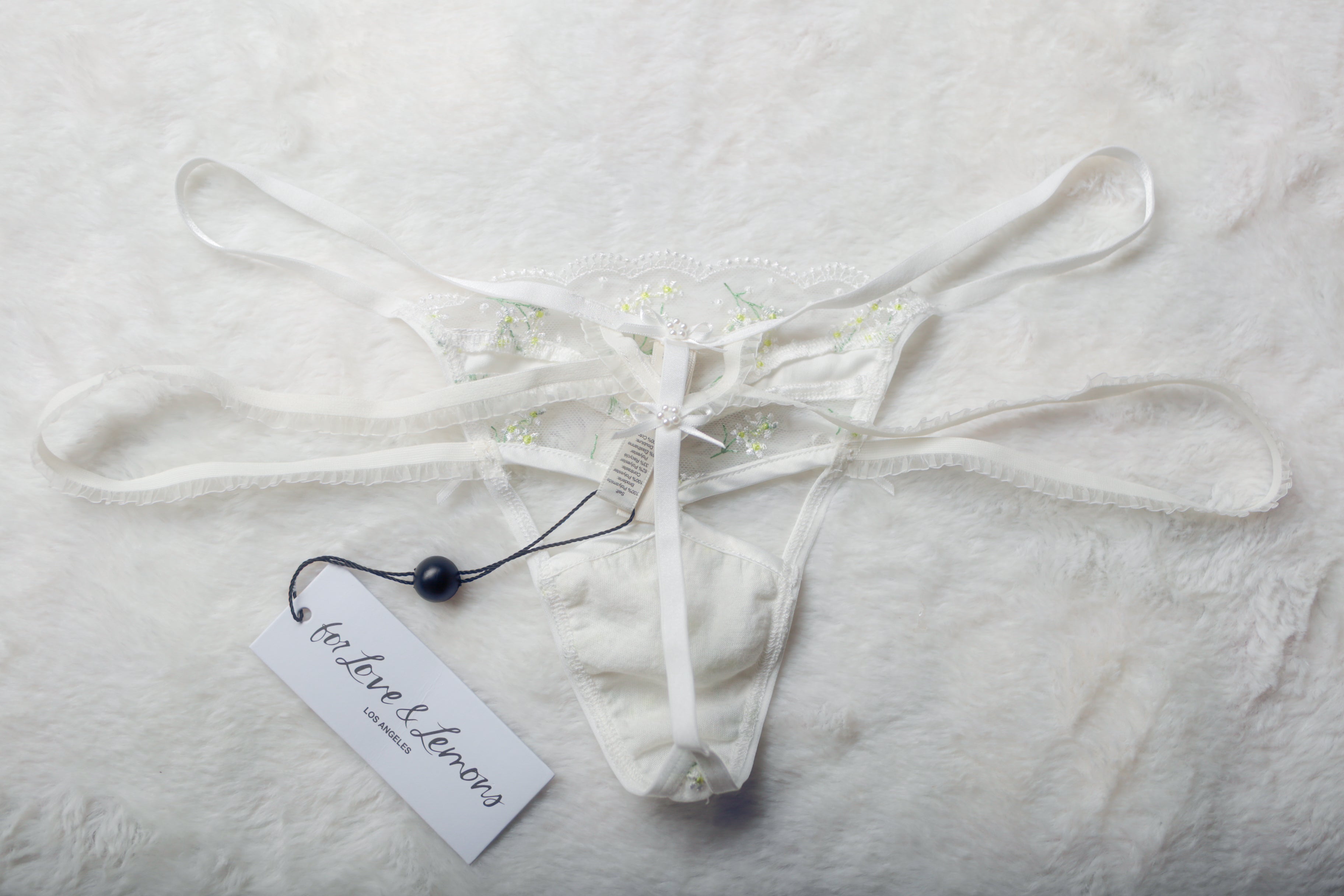 For Love & Lemons Sheer Floral Mesh Lace Strappy Thong Panties Medium NEW