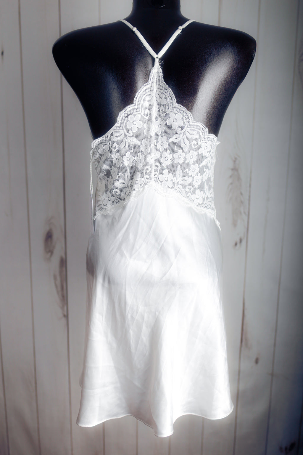 In Bloom Jonquil Satin Lace Racerback Cami Chemise Lingerie White Medium NEW