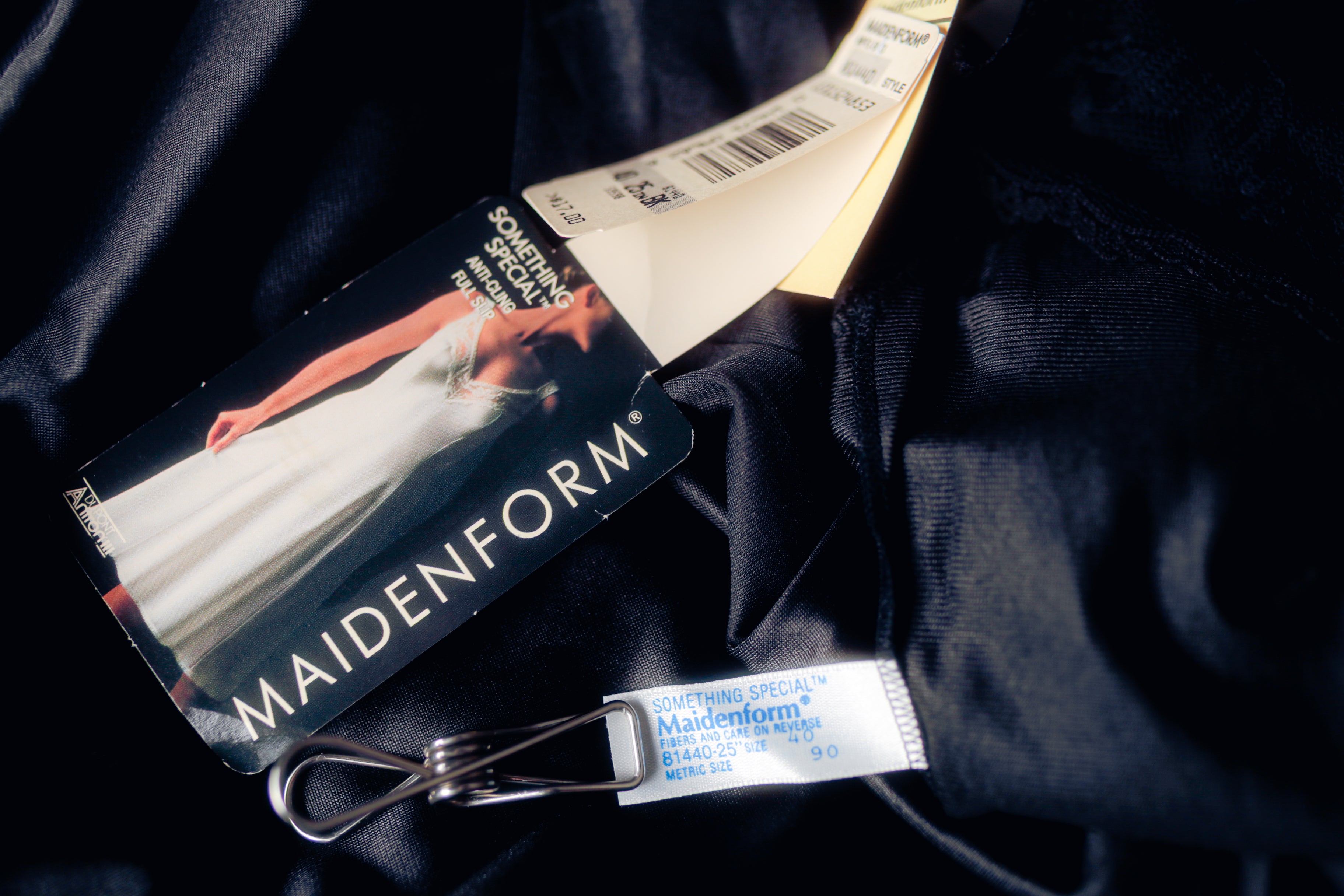 Maidenform Something Special Vintage Full Slip Nightgown Black Satin and Lace Size 40 NEW