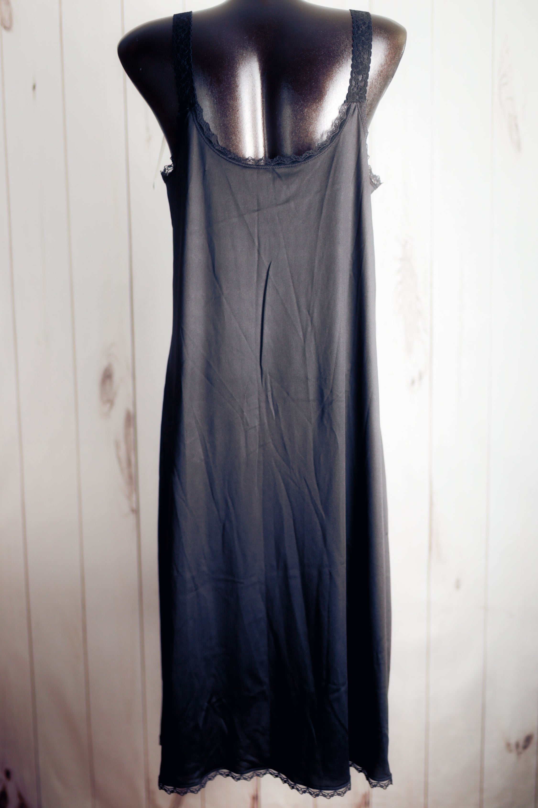 Maidenform Something Special Vintage Full Slip Nightgown Black Satin and Lace Size 40 NEW