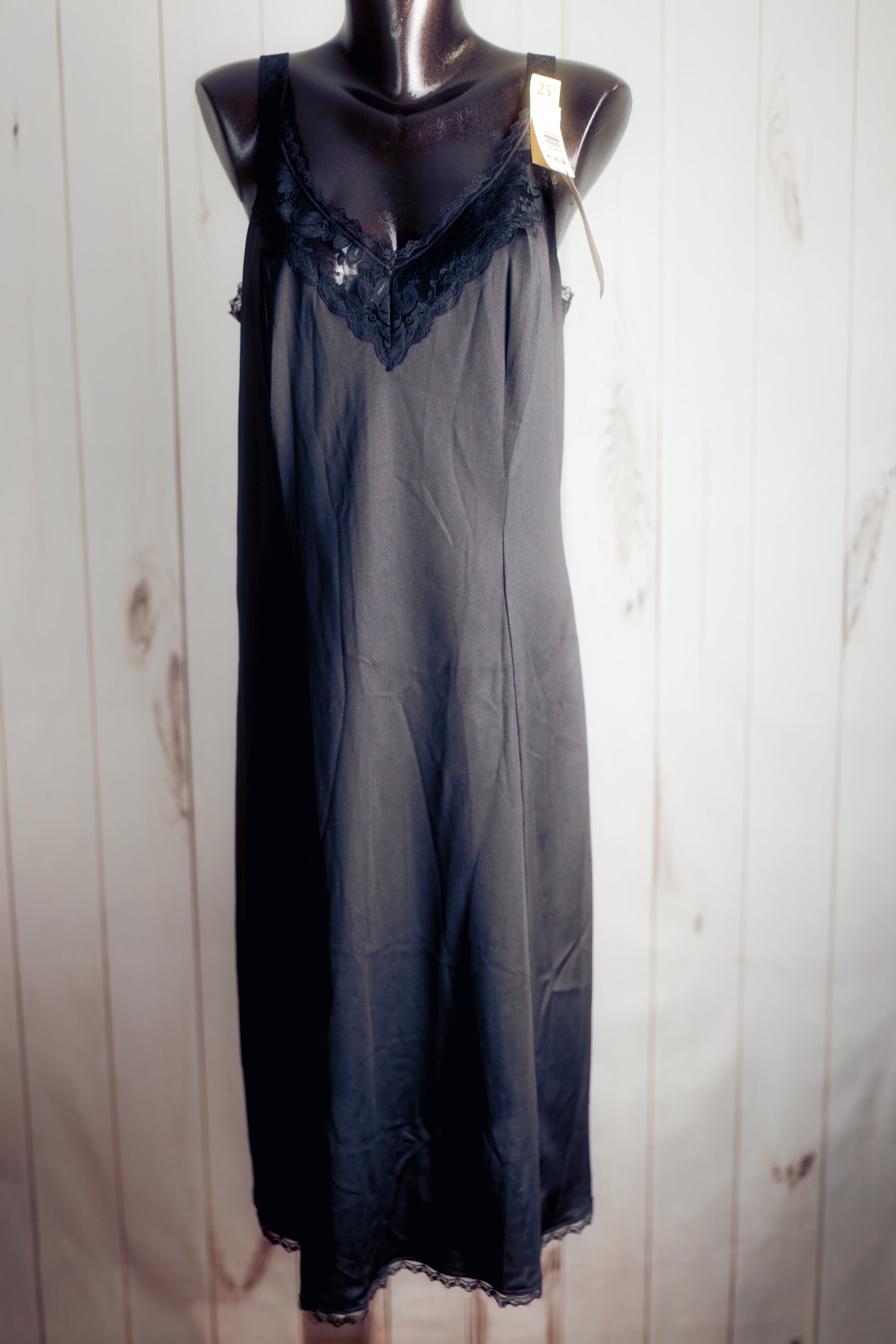 Maidenform Something Special Vintage Full Slip Nightgown Black Satin and Lace Size 40 NEW