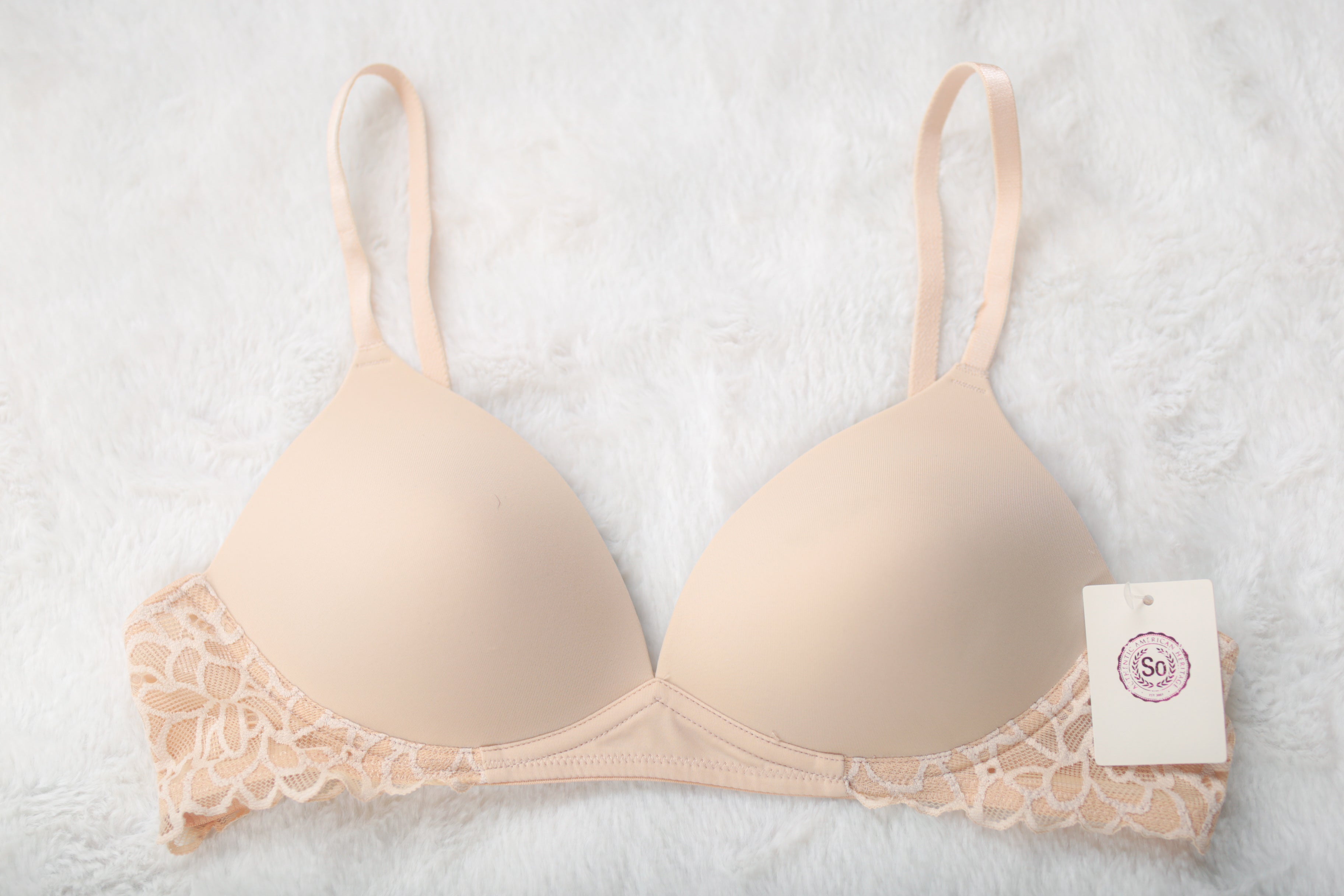 SO Juniors Wireless Training Lightly Lined Padded Lounge Bra Beige 38A NEW