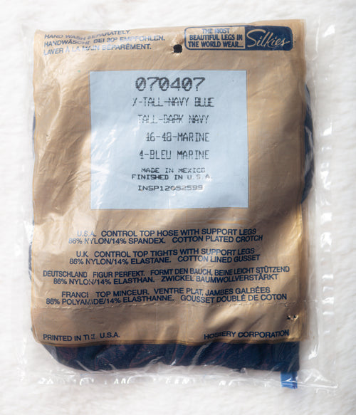 Silkies Vintage Control Top Support Legs Closed Toe Pantyhose Stockings Navy Blue Size X-Tall