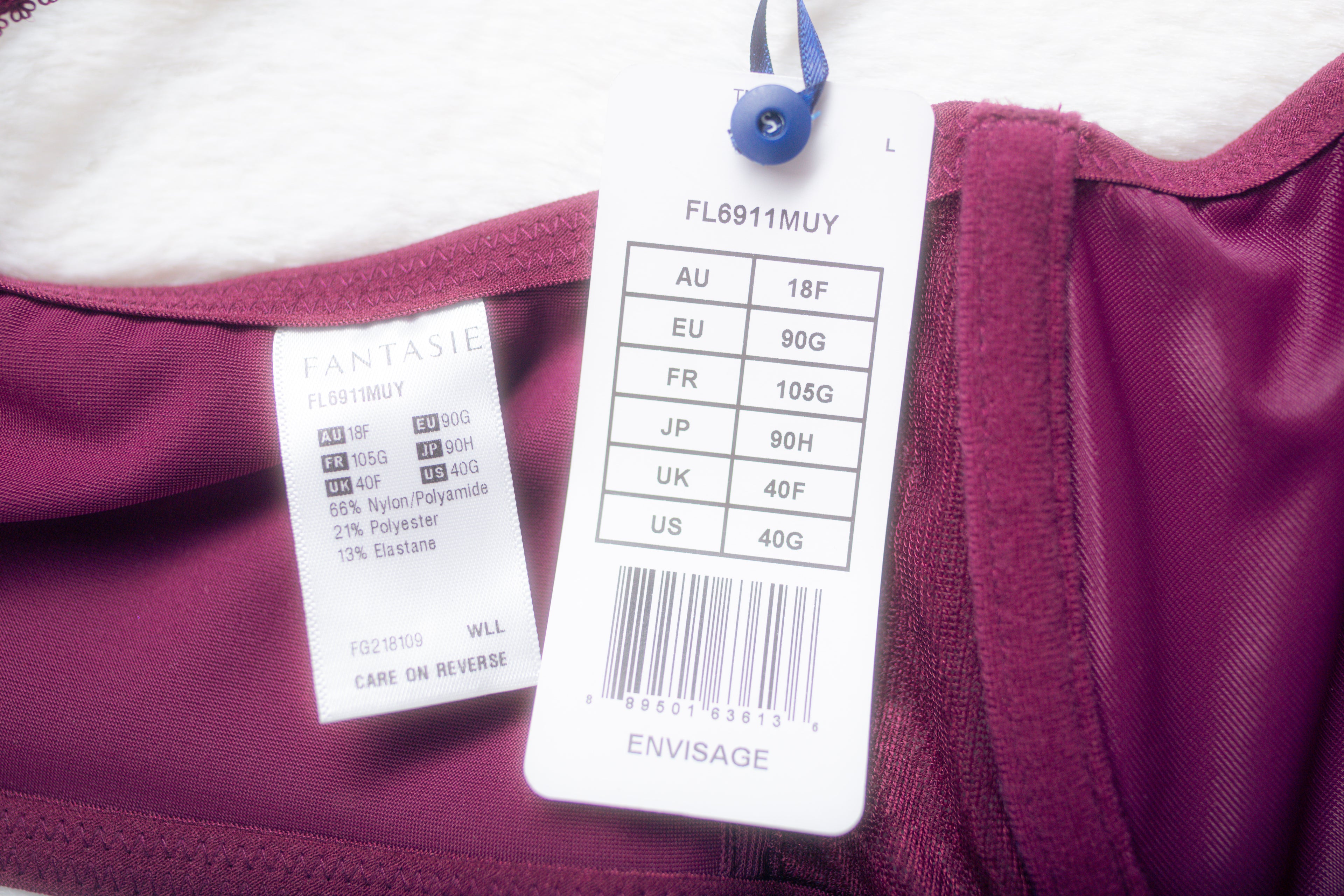 Fantasie Envisage FL6911 Full Cup Unlined Side Support Underwire Bra Purple US 40G UK 40F NEW