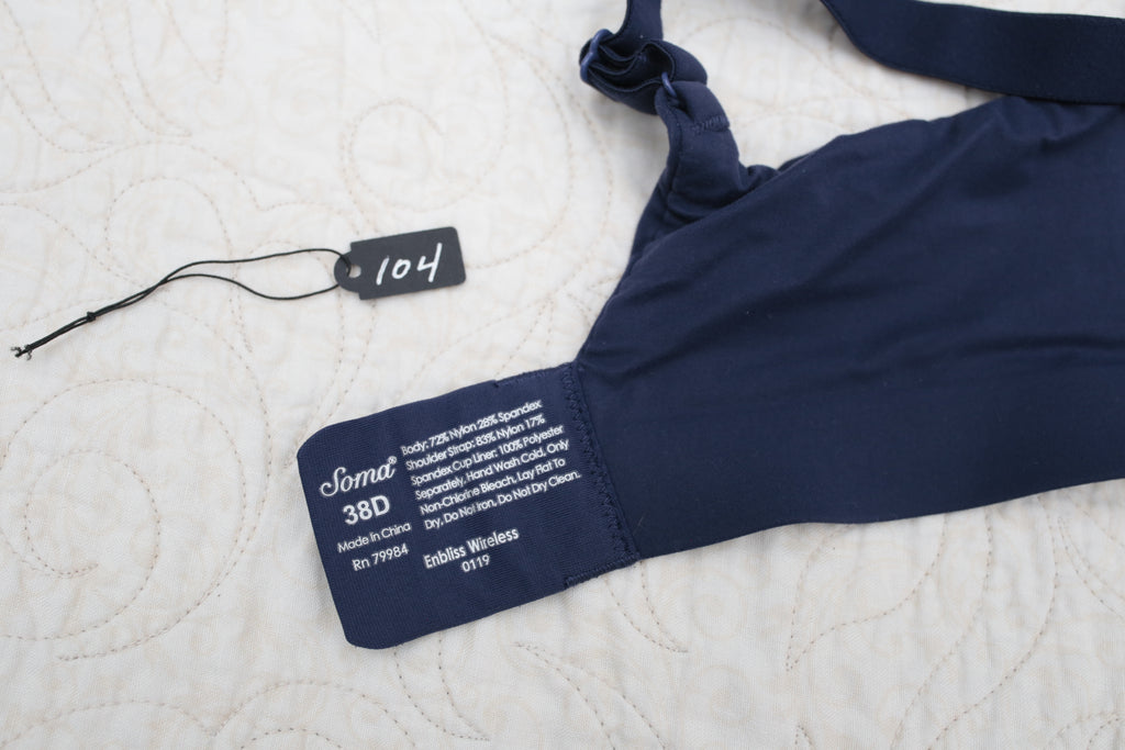 Soma 38D Enbliss Wireless T-shirt Bra Dark Blue