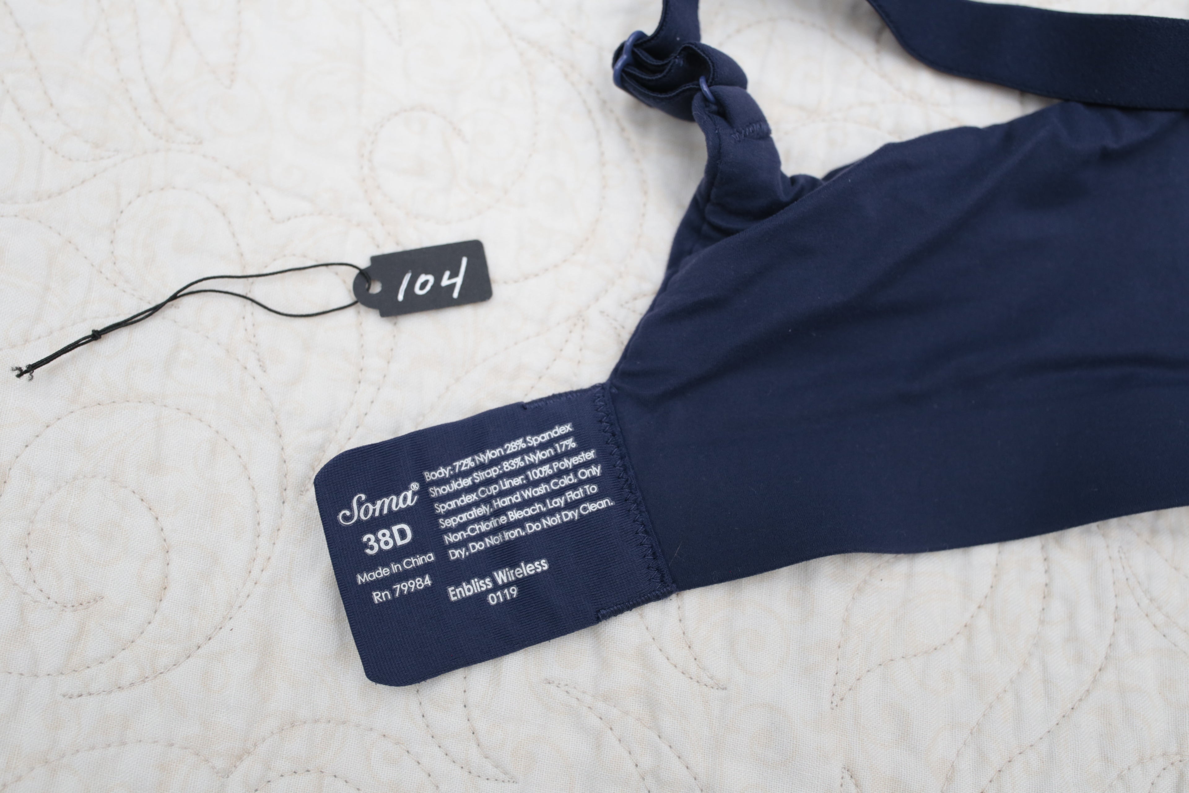 Soma 38D Enbliss Wireless T-shirt Bra Dark Blue