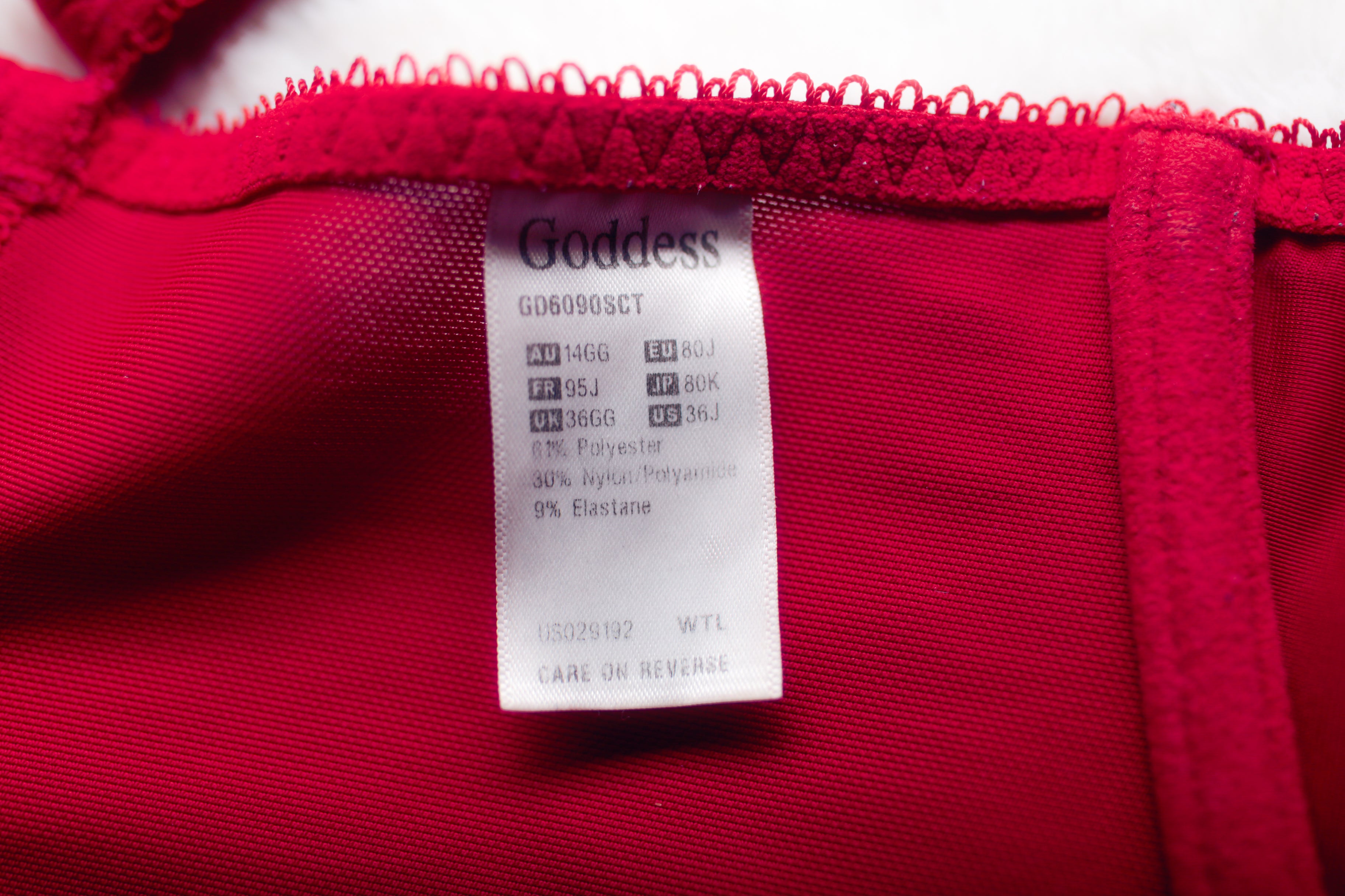 Goddess Keira US 36J UK 36GG GD6090 Satin Underwire Full Figure Underwire Bra Red