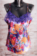 Delicates Vintage 90s Satin Lace Funky Floral Cami Camisole Medium