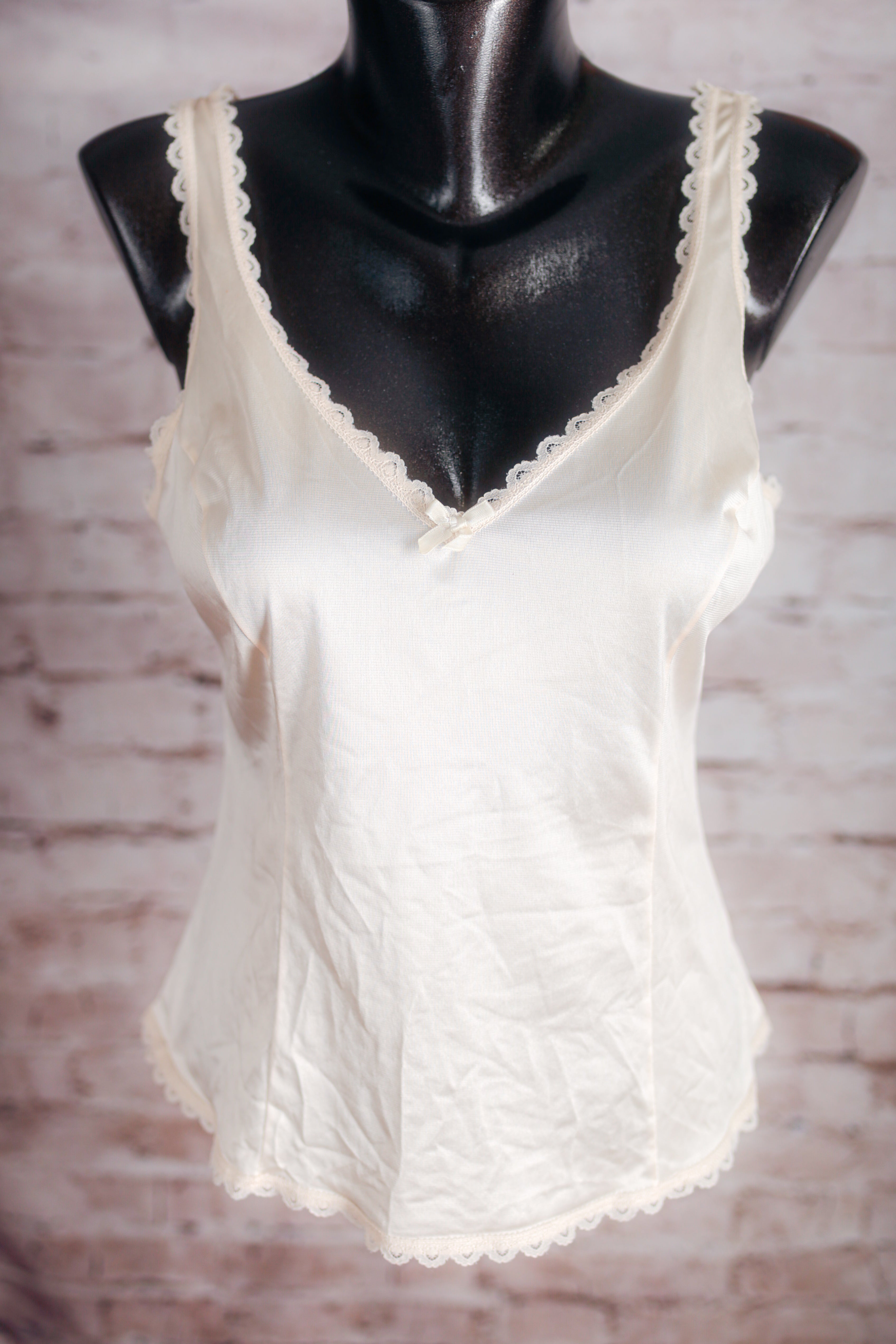 Adonna Vintage Satin Cami Camisole Lingerie 36 Small Ivory
