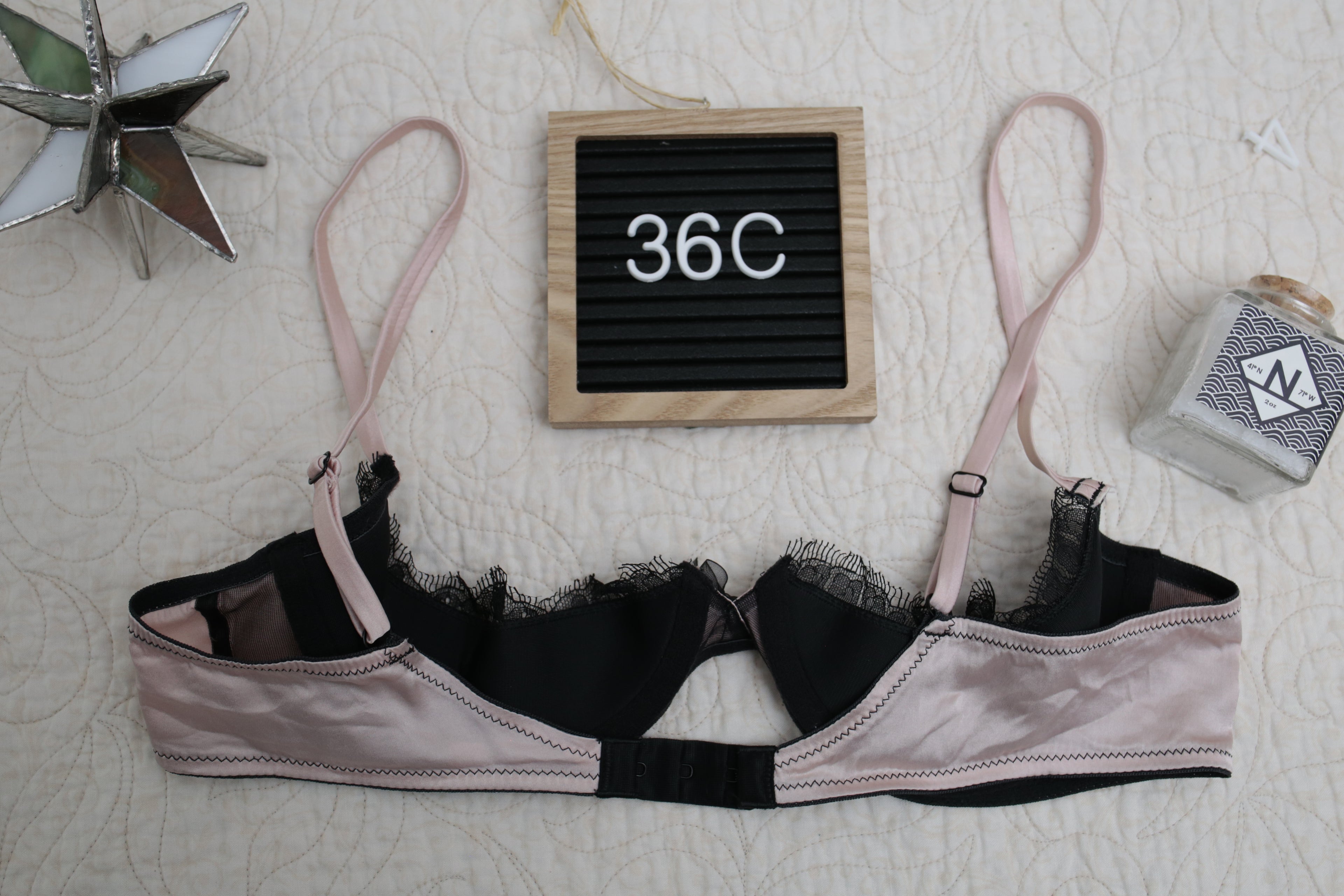 Victoria's Secret 36C Vintage Quarter-cup Lace Shelf Bra Pink and Black