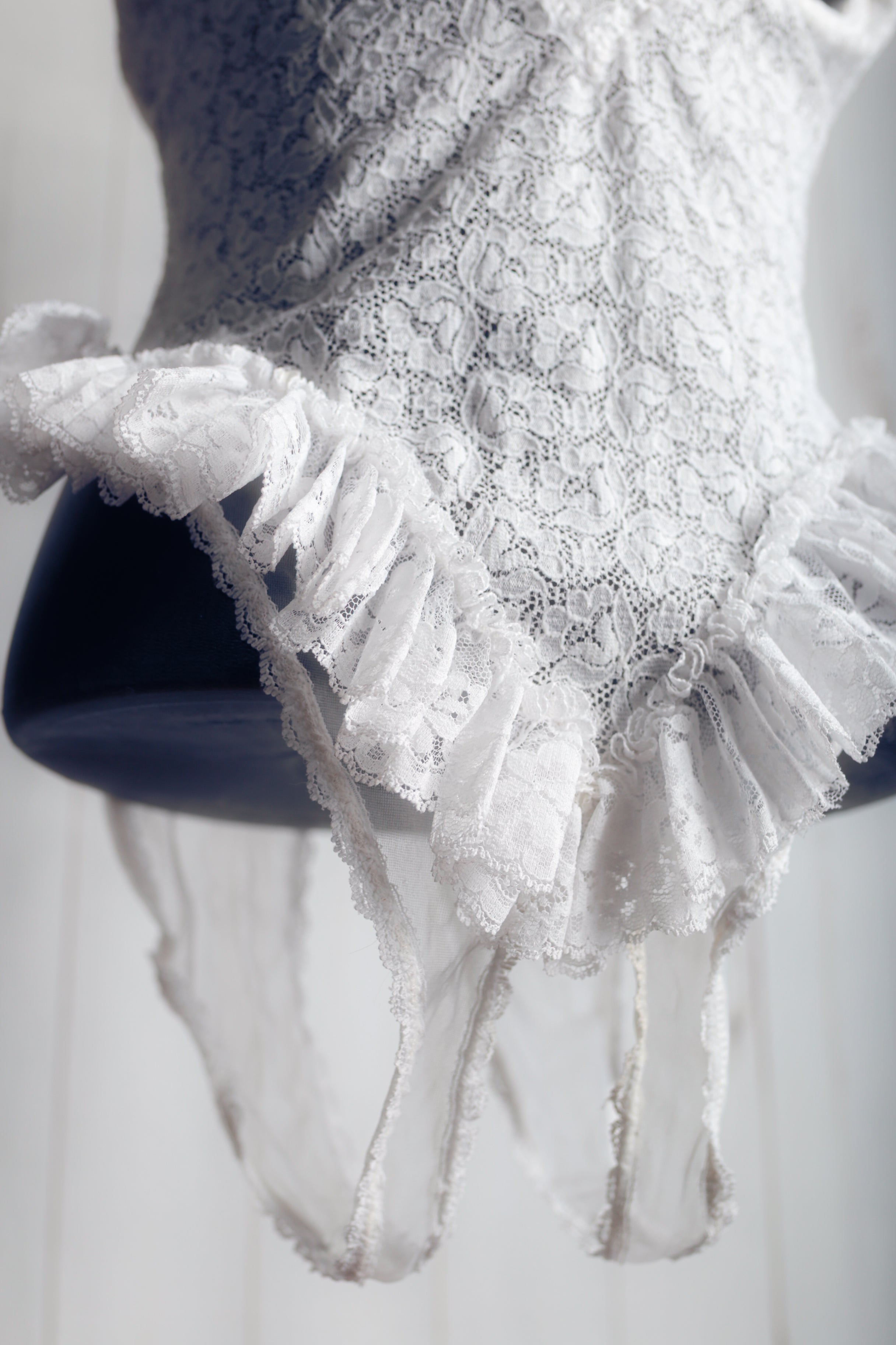 Shirley of Hollywood Vintage Sheer Lace Open-crotch Open Cup Cupless Teddy Bodysuit Lingerie Medium White