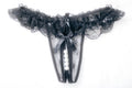 Pearl String Lace G-string Open Crotch Thong Medium Black NEW