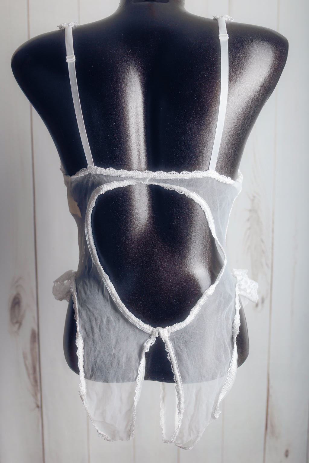 Shirley of Hollywood Vintage Sheer Lace Open-crotch Open Cup Cupless Teddy Bodysuit Lingerie Medium White