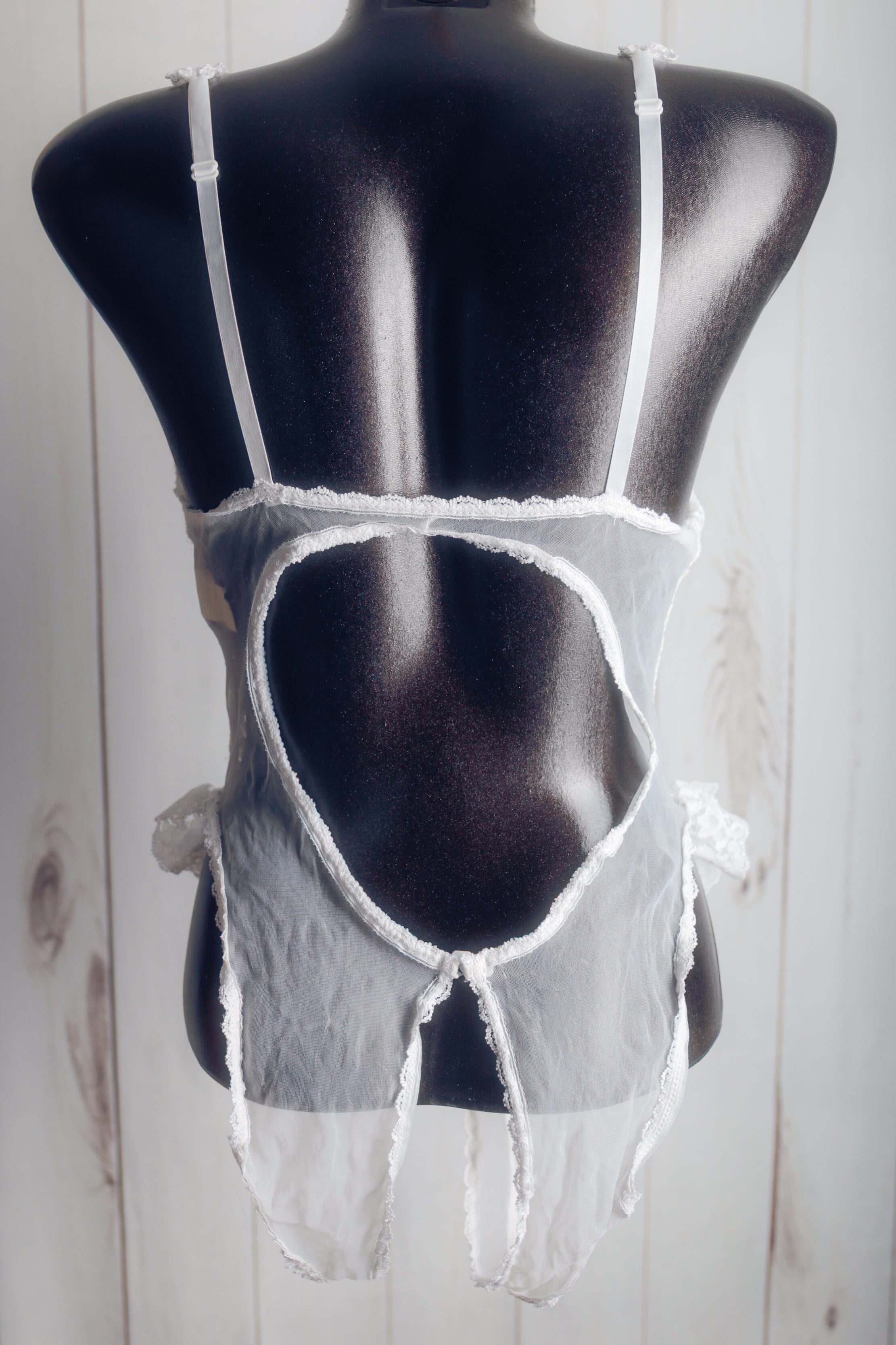 Shirley of Hollywood Vintage Sheer Lace Open-crotch Open Cup Cupless Teddy Bodysuit Lingerie Medium White