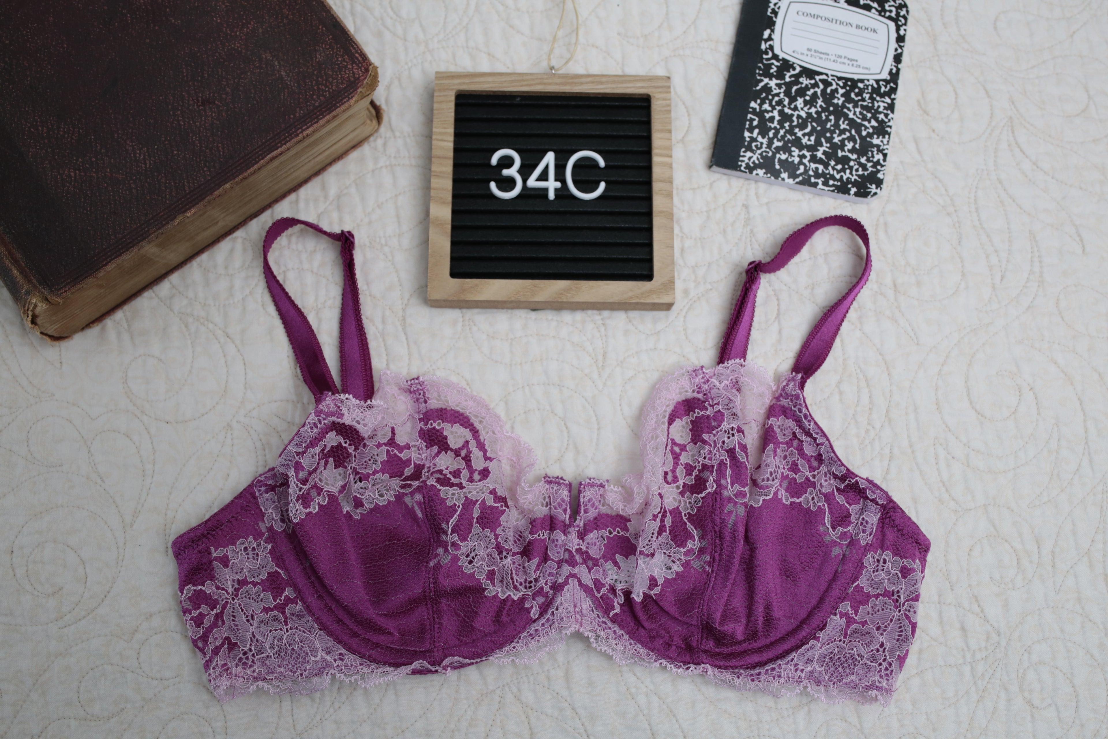 Wacoal 34C Lace Affair 851256 Underwire Bra Fuschia Magenta Wine