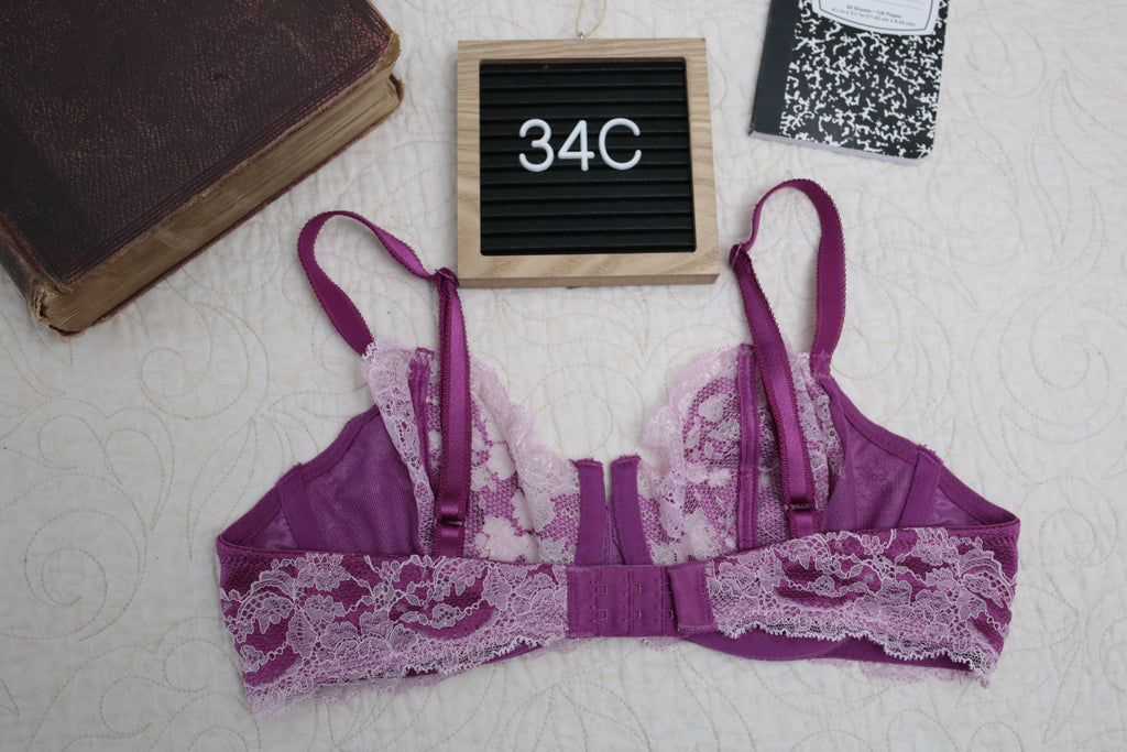 Wacoal 34C Lace Affair 851256 Underwire Bra Fuschia Magenta Wine