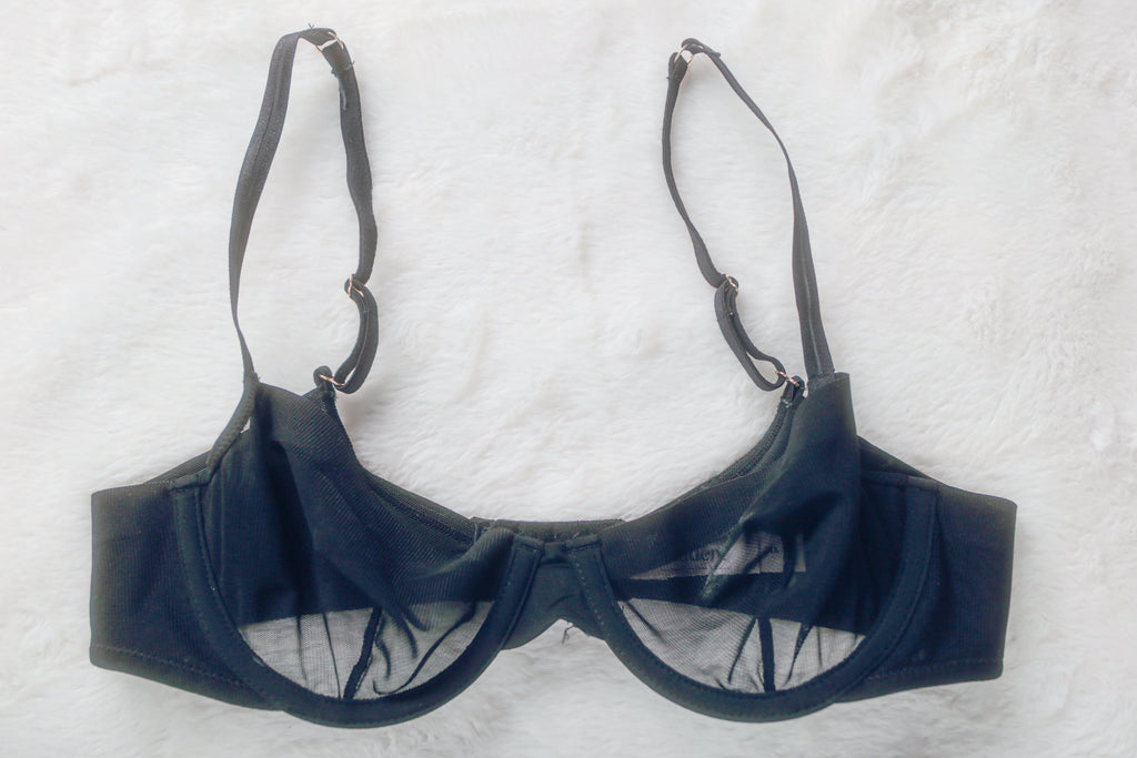 Auden 34A Demi Coverage Unlined Sheer Mesh Bra Black