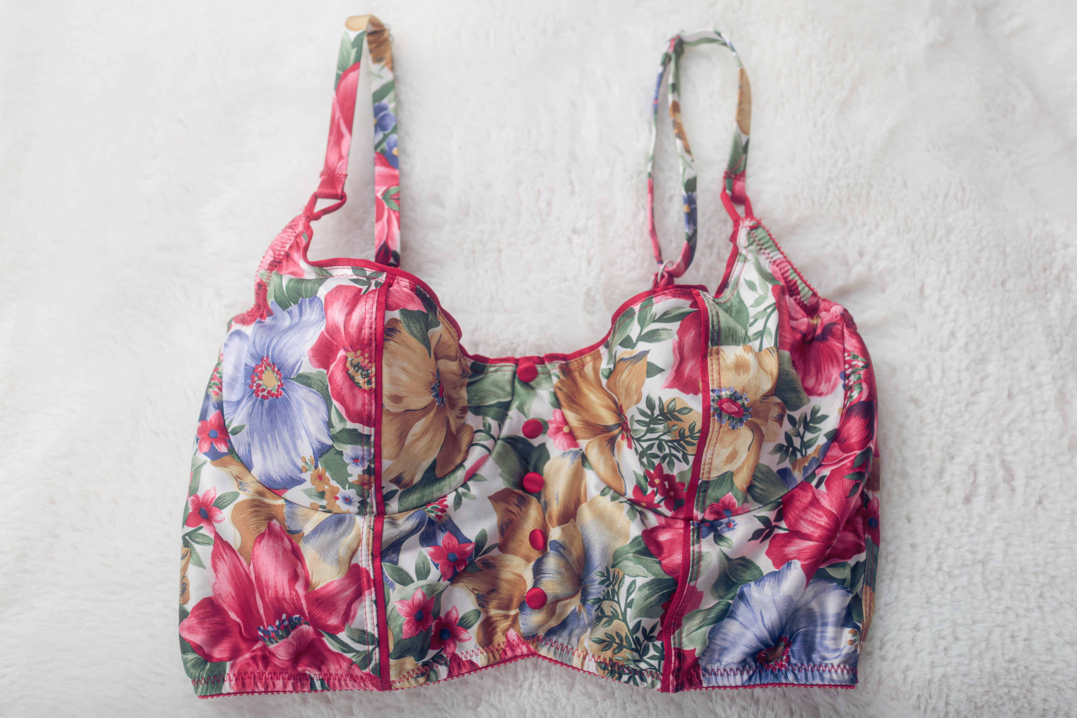 Delicates Vintage 36B Satin Floral Basque Bustier Longline Bra