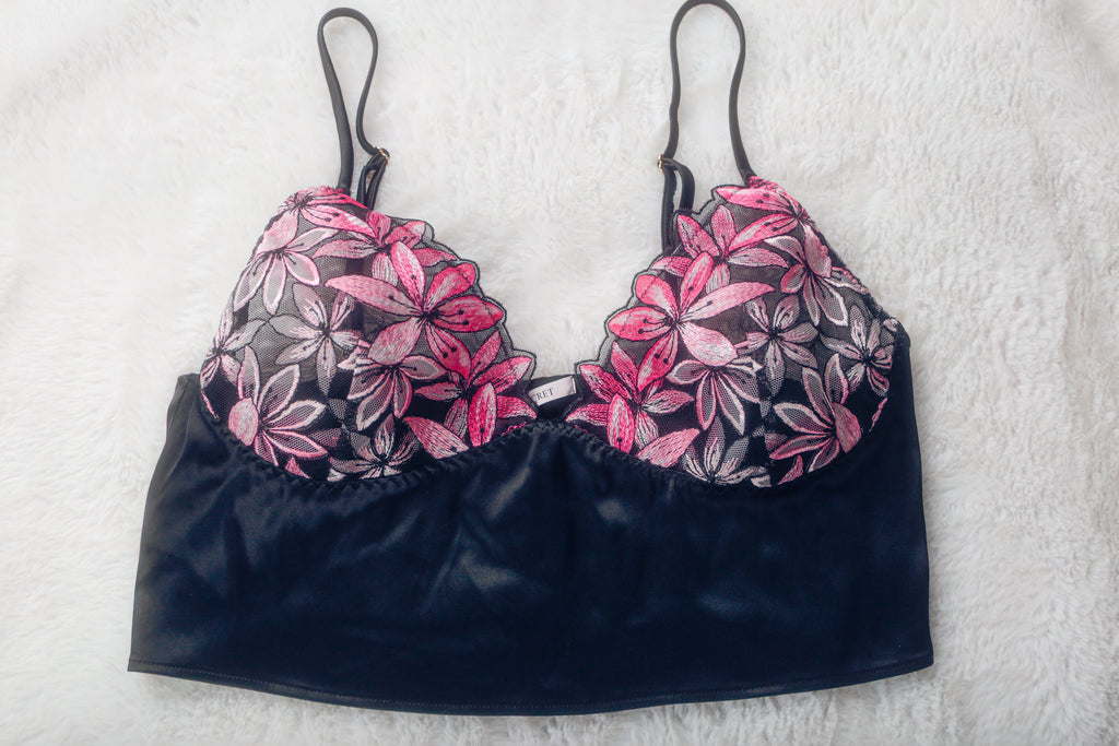Victoria's Secret Floral Satin Mesh Sheer Unlined Wireless Bralette Bra Medium