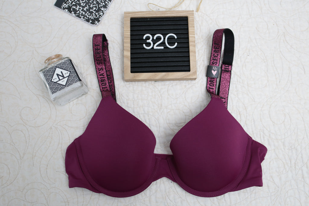 Victoria's Secret 32C T-shirt Lightly Lined Demi Shine Strap Bra Purple Wine NEW