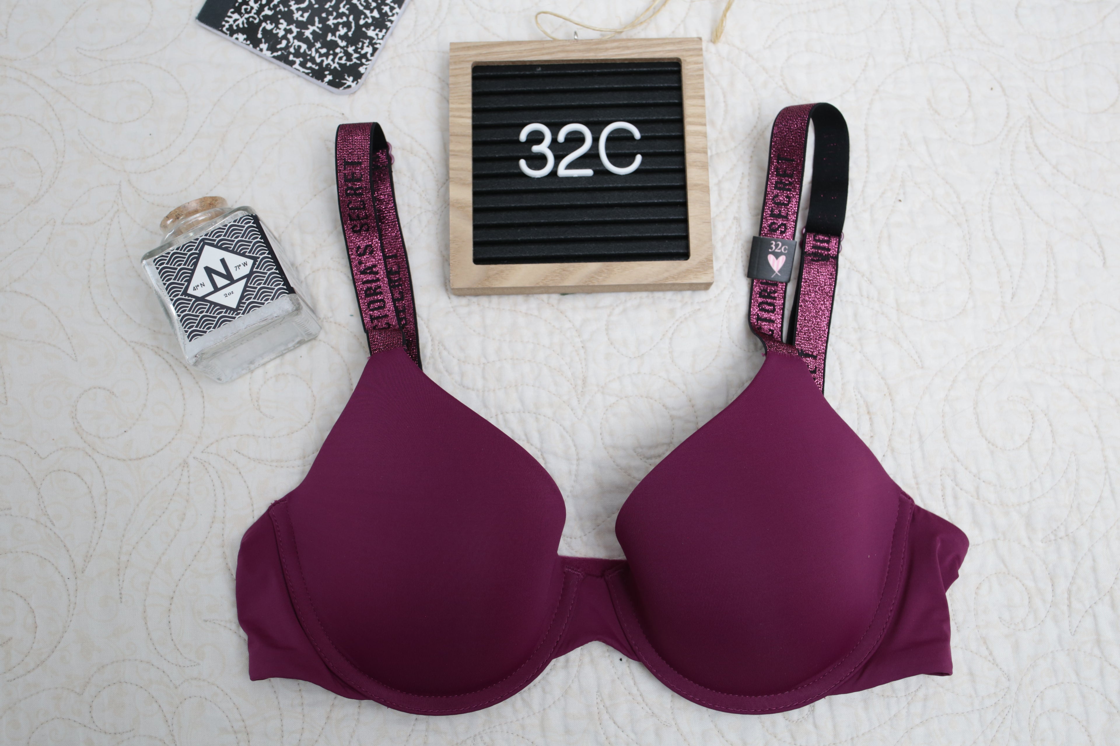 Victoria's Secret 32C T-shirt Lightly Lined Demi Shine Strap Bra Purple Wine NEW