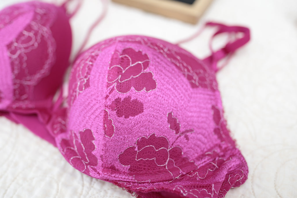 Victoria's Secret 34B Very Sexy Push-up Strappy Demi Plunge Bra Fuchsia Pink NEW