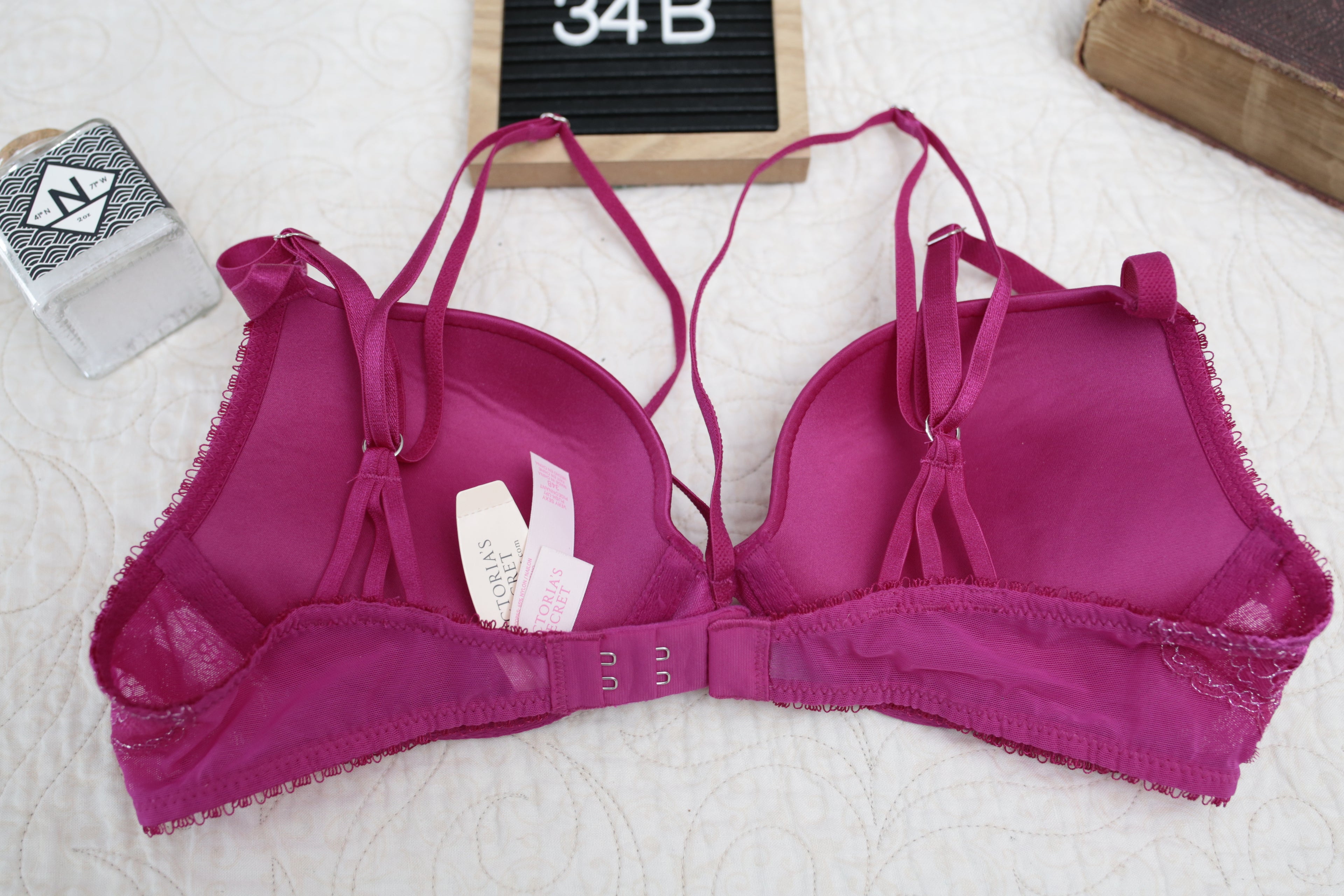 Victoria's Secret 34B Very Sexy Push-up Strappy Demi Plunge Bra Fuchsia Pink NEW