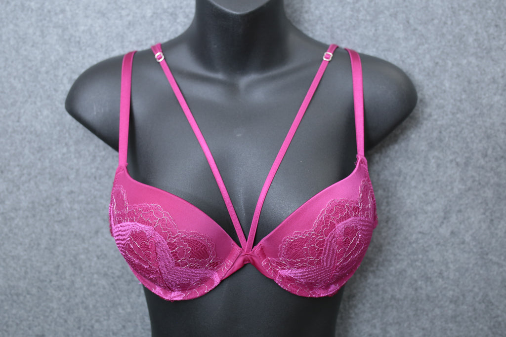 Victoria's Secret 34B Very Sexy Push-up Strappy Demi Plunge Bra Fuchsia Pink NEW