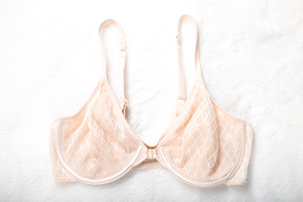 Warner's Vintage Frankly Fabulous 02548 Unlined Sheer Mesh Front Close Demi Bra 36C Beige