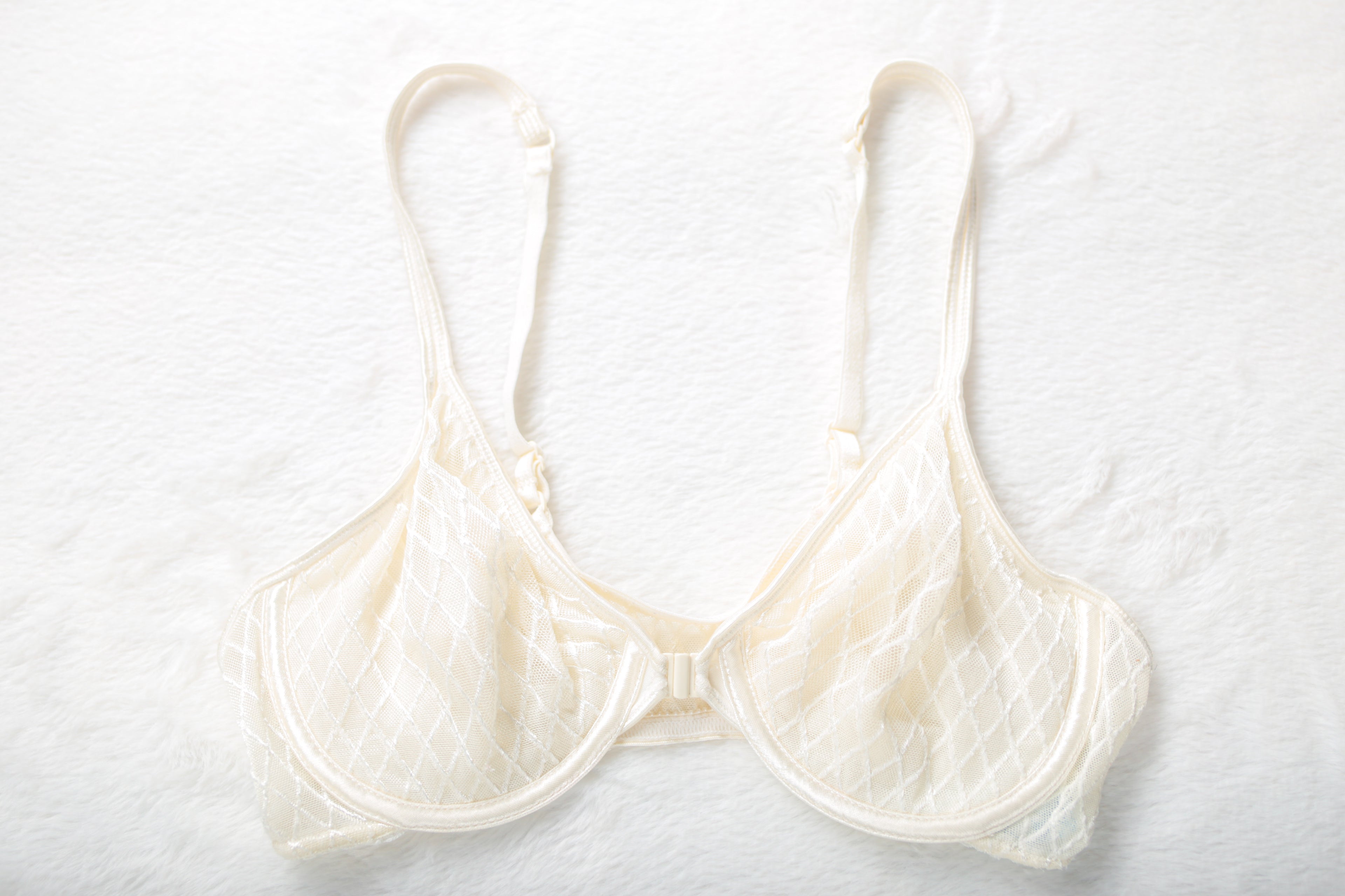 Warner's Vintage Frankly Fabulous 02548 Unlined Sheer Mesh Front Close Demi Bra 36B Ivory