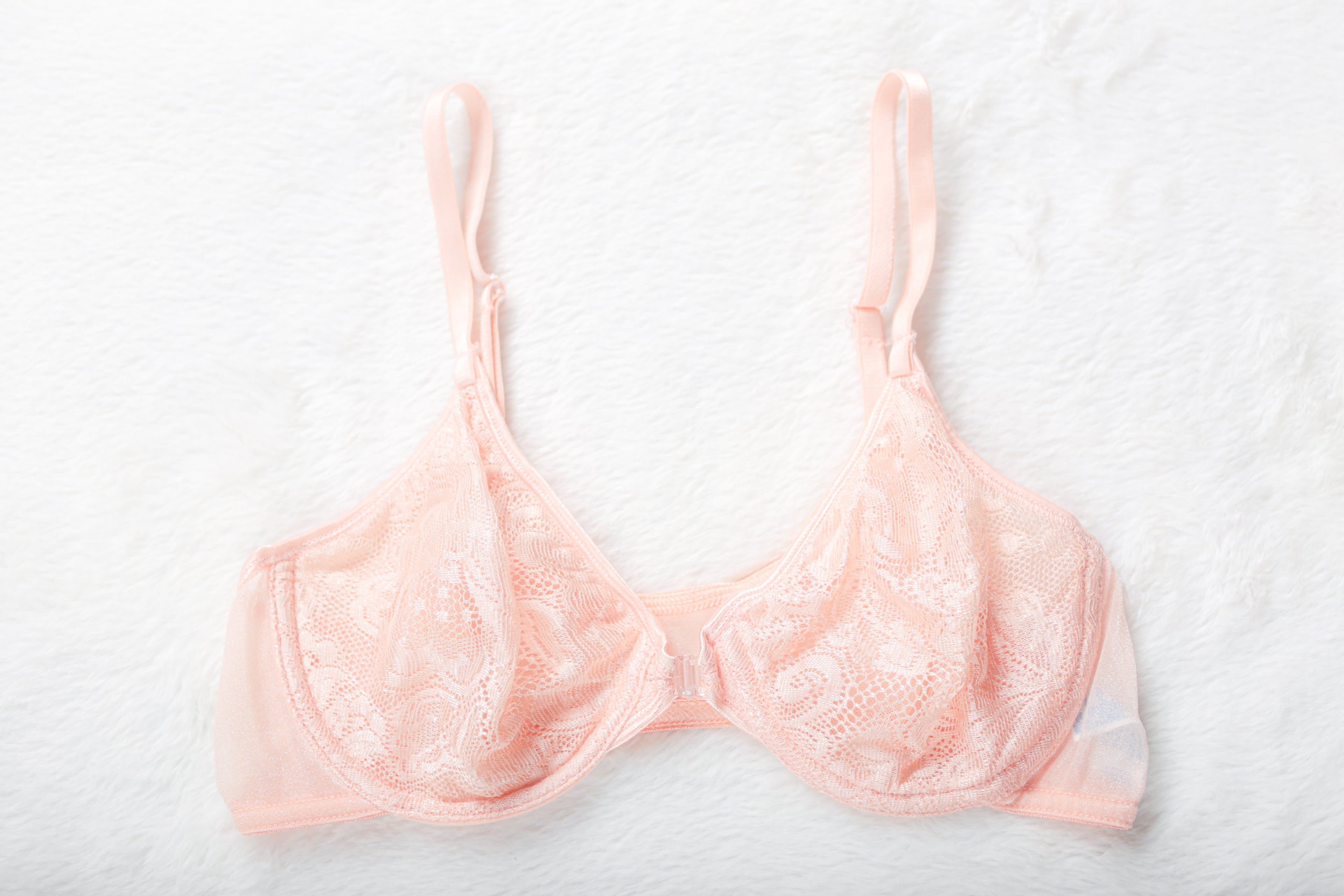 Warner's Vintage Naked Lace 02526 Unlined Sheer Lace Front Close Demi Bra 34B Pink