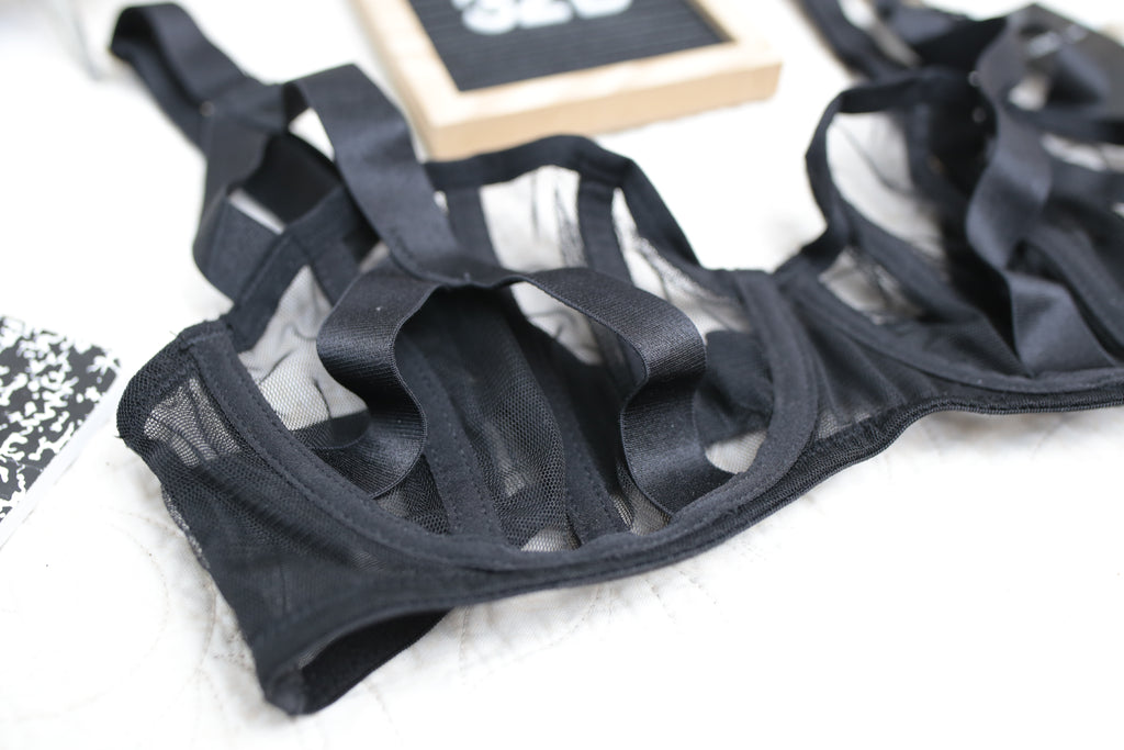 Bluebella 32D Karolina Strappy Cage Demi Bra Black Sheer NEW