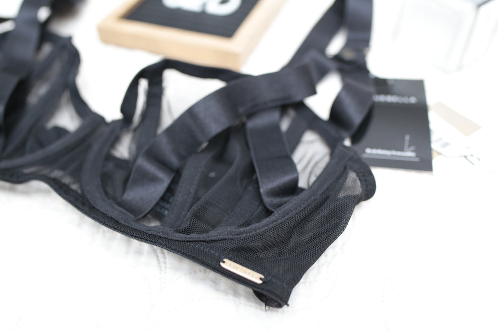 Bluebella 32D Karolina Strappy Cage Demi Bra Black Sheer NEW