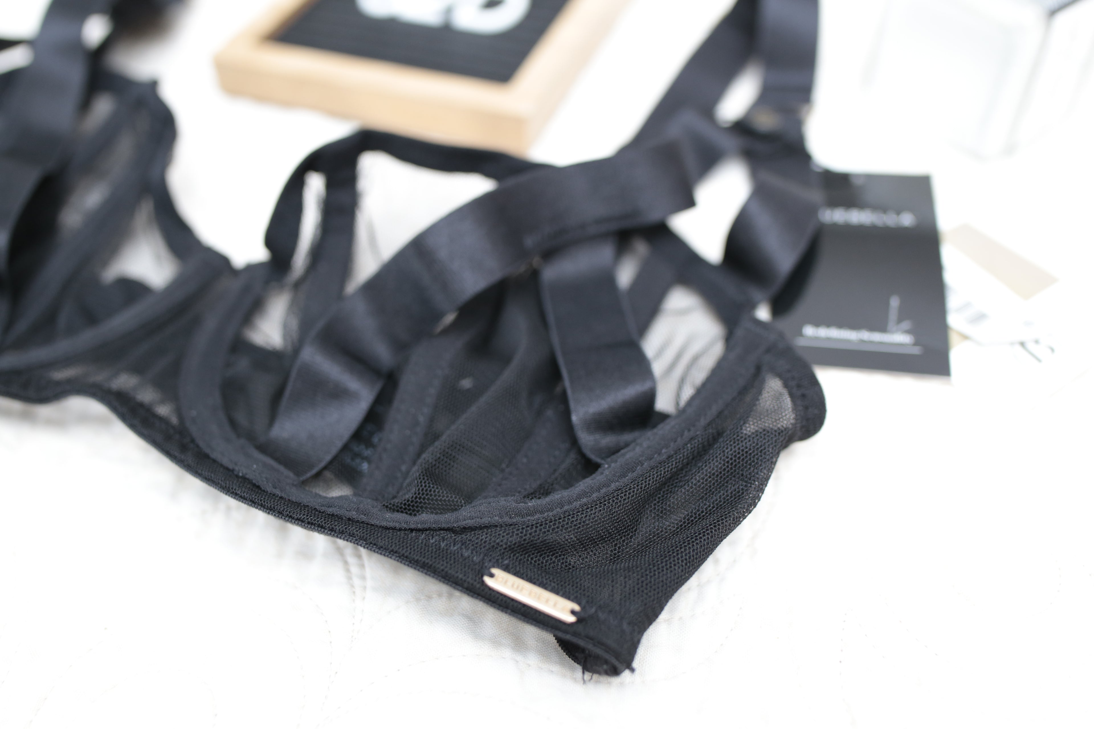 Bluebella 32D Karolina Strappy Cage Demi Bra Black Sheer NEW